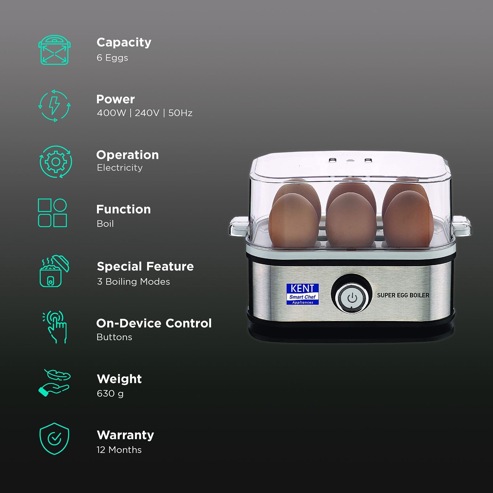 KENT Super 6 Egg Electric Egg Boiler with Auto Shut Off (Silver)_3