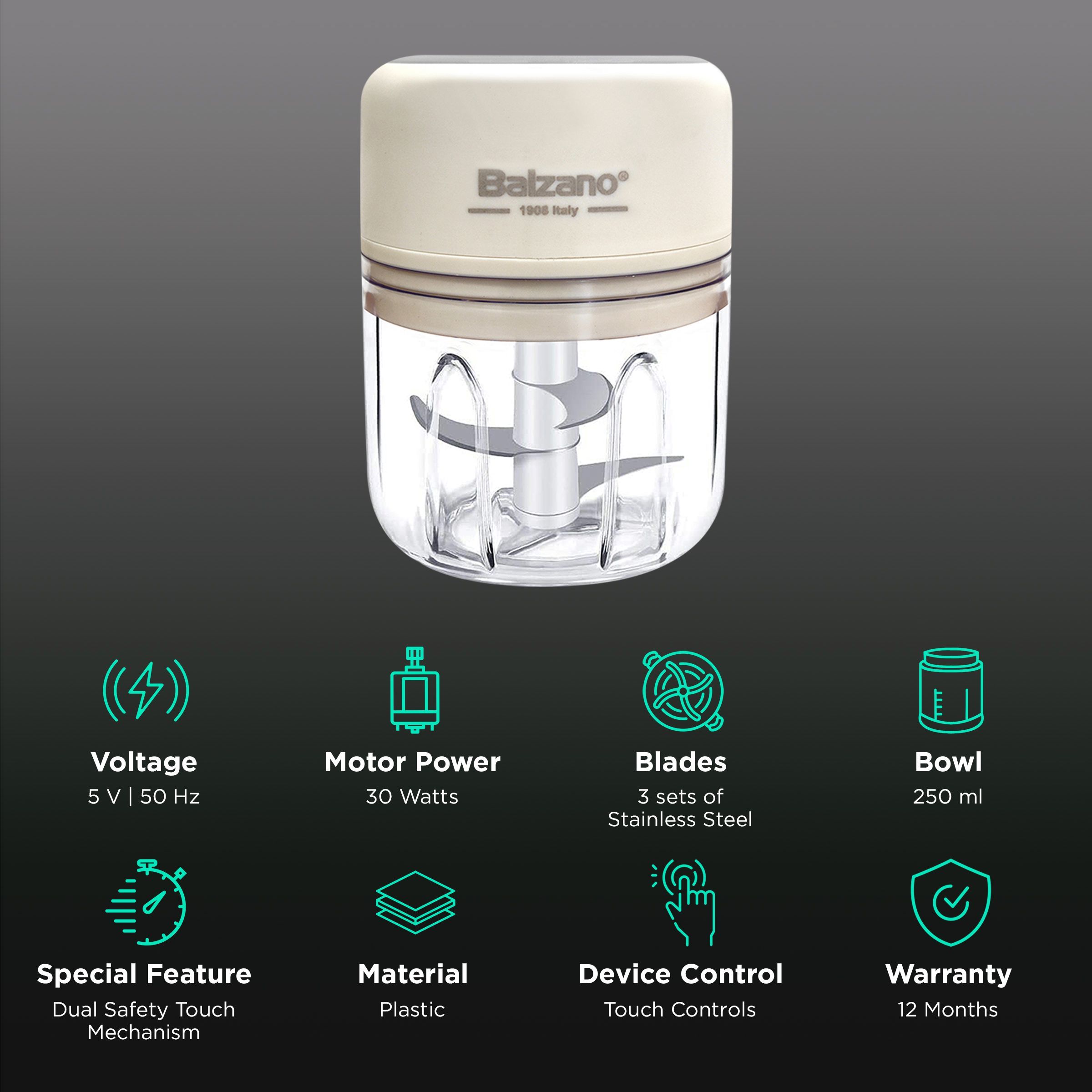 Balzano ChefMaster 30 Watt Electric Vegetable & Fruit Chopper with 3 Blades (Off White) Balzano ChefMaster 30 Watt Electric Vegetable & Fruit Chopper with 3 Blades (Off White)_2