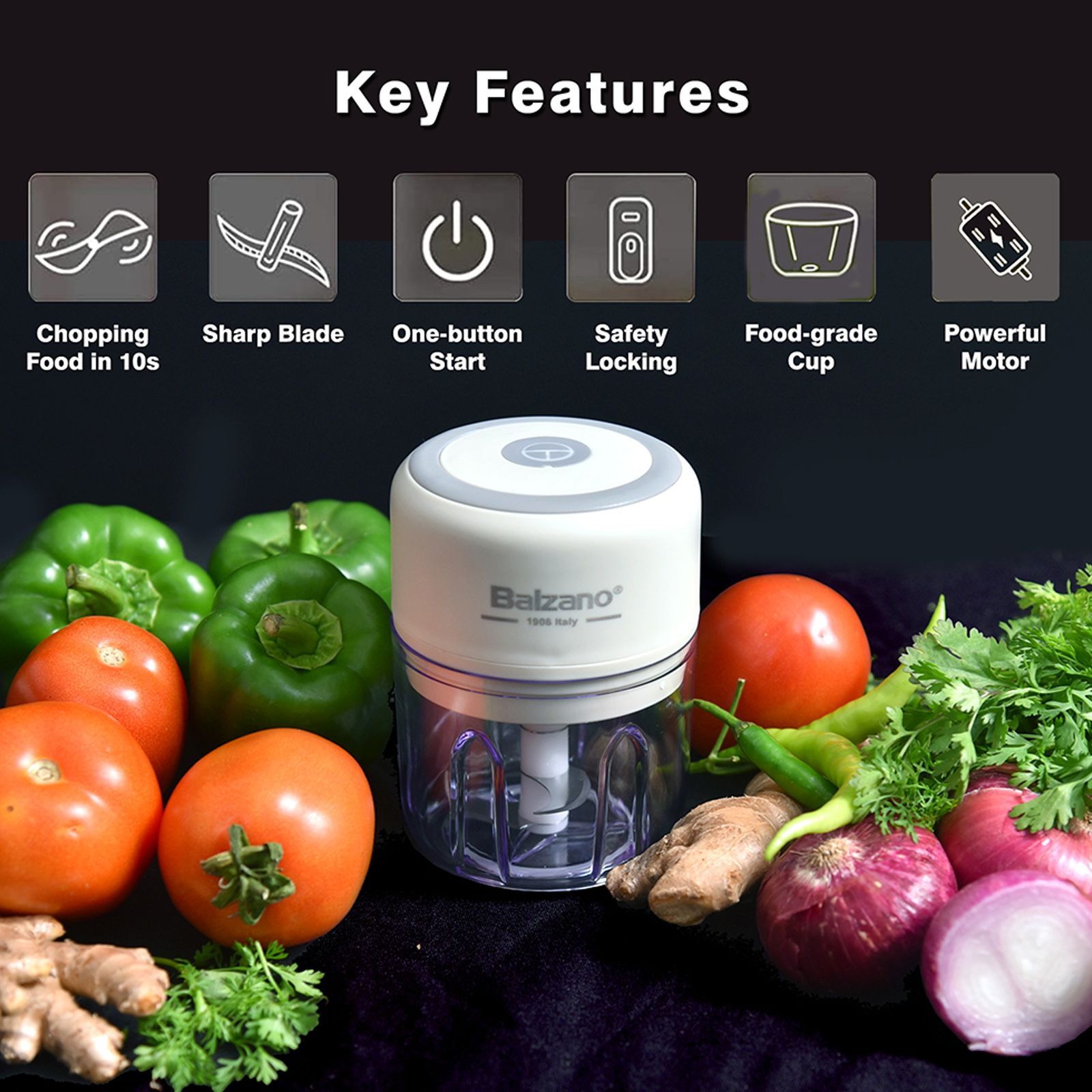 Balzano ChefMaster 30 Watt Electric Vegetable & Fruit Chopper with 3 Blades (Off White) Balzano ChefMaster 30 Watt Electric Vegetable & Fruit Chopper with 3 Blades (Off White)_4