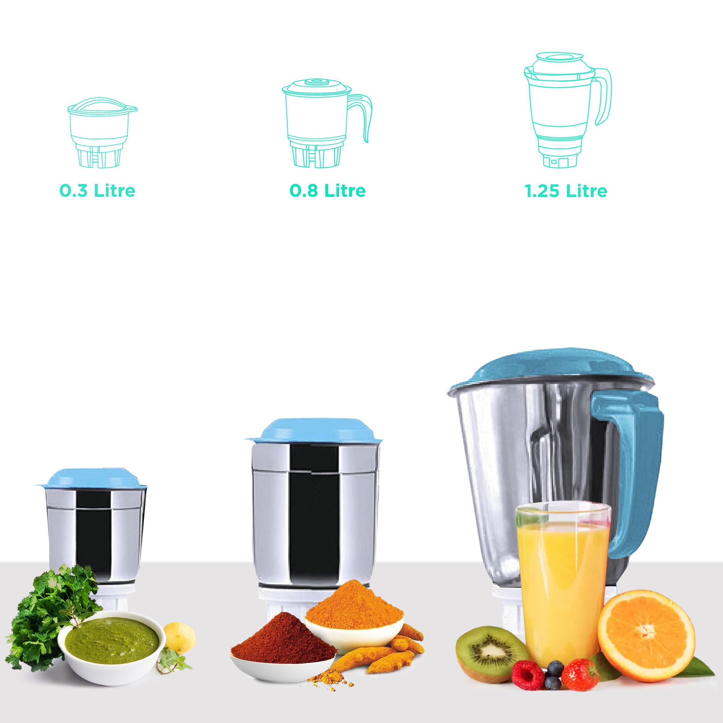 zunvolt 750 Watt 3 Jars Mixer Grinder (22000 RPM, Shock Proof Body, White)_4