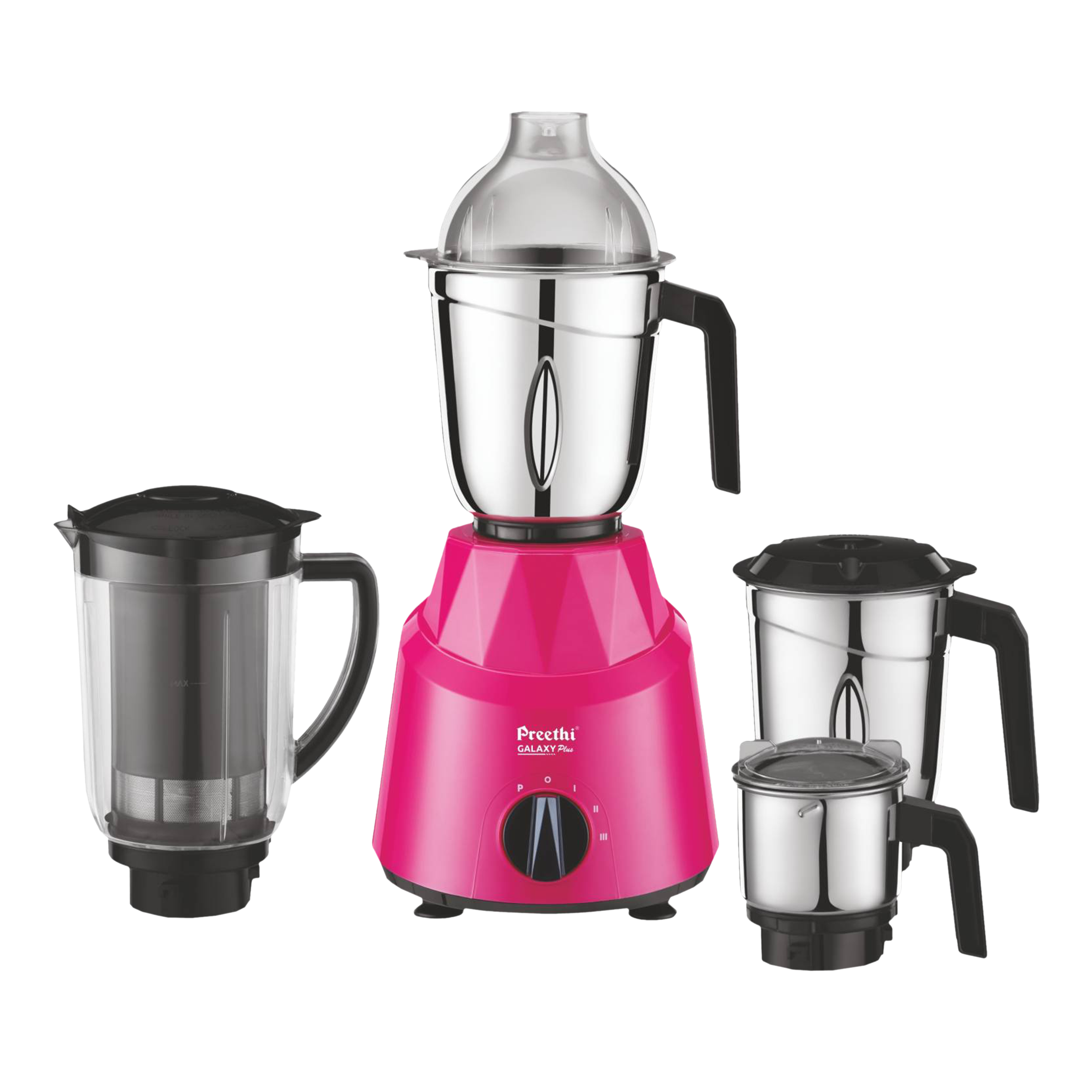 Preethi Galaxy Plus 750 Watt 4 Jars Mixer Grinder (21000 RPM, Rotary Switch with 3 Speed Control, Pink)_1