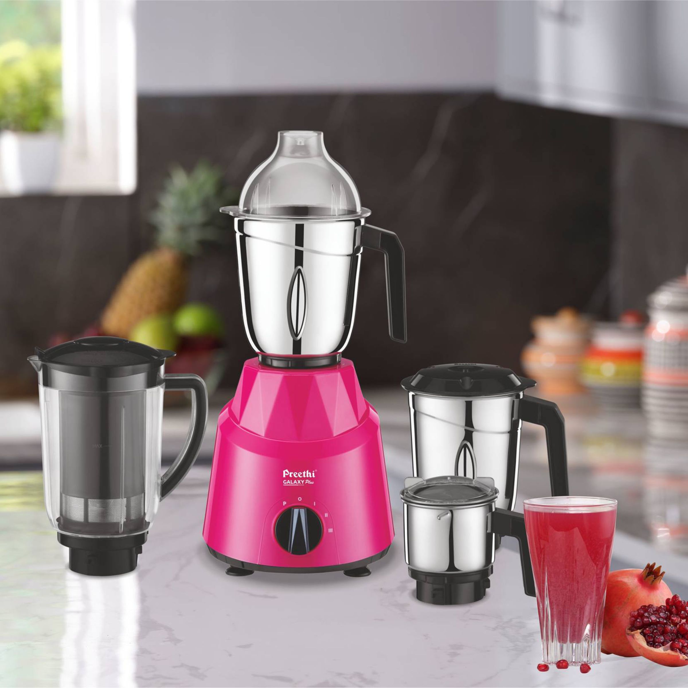 Preethi Galaxy Plus 750 Watt 4 Jars Mixer Grinder (21000 RPM, Rotary Switch with 3 Speed Control, Pink)_14