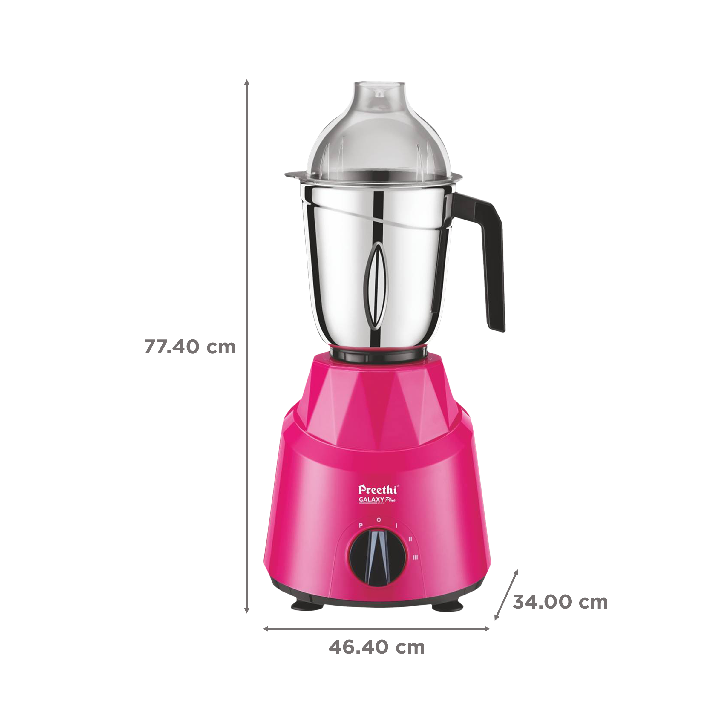 Preethi Galaxy Plus 750 Watt 4 Jars Mixer Grinder (21000 RPM, Rotary Switch with 3 Speed Control, Pink)_3