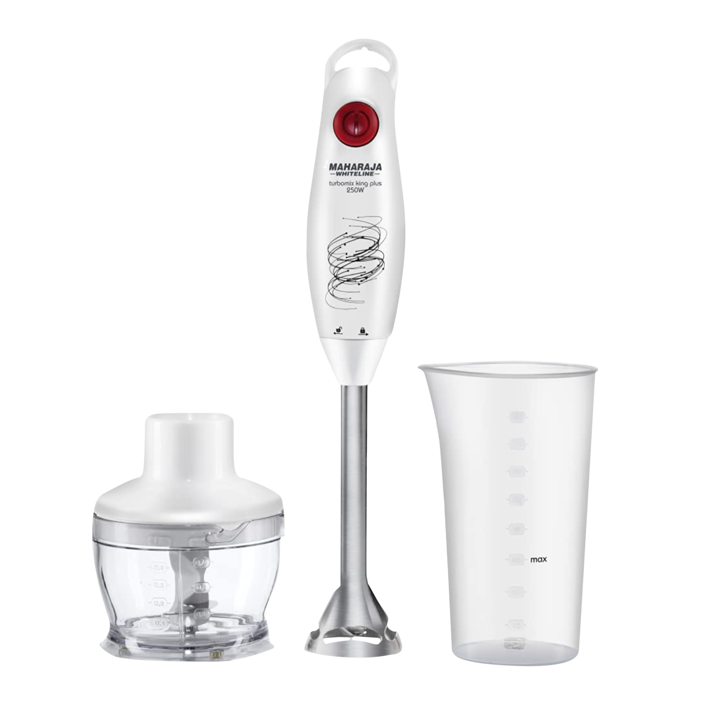 MAHARAJA WHITELINE Turbomix King Plus HB-132 250 Watt Hand Blender with 2 Attachments (Duraforce Advanced Blade Technology, White/Red)_1
