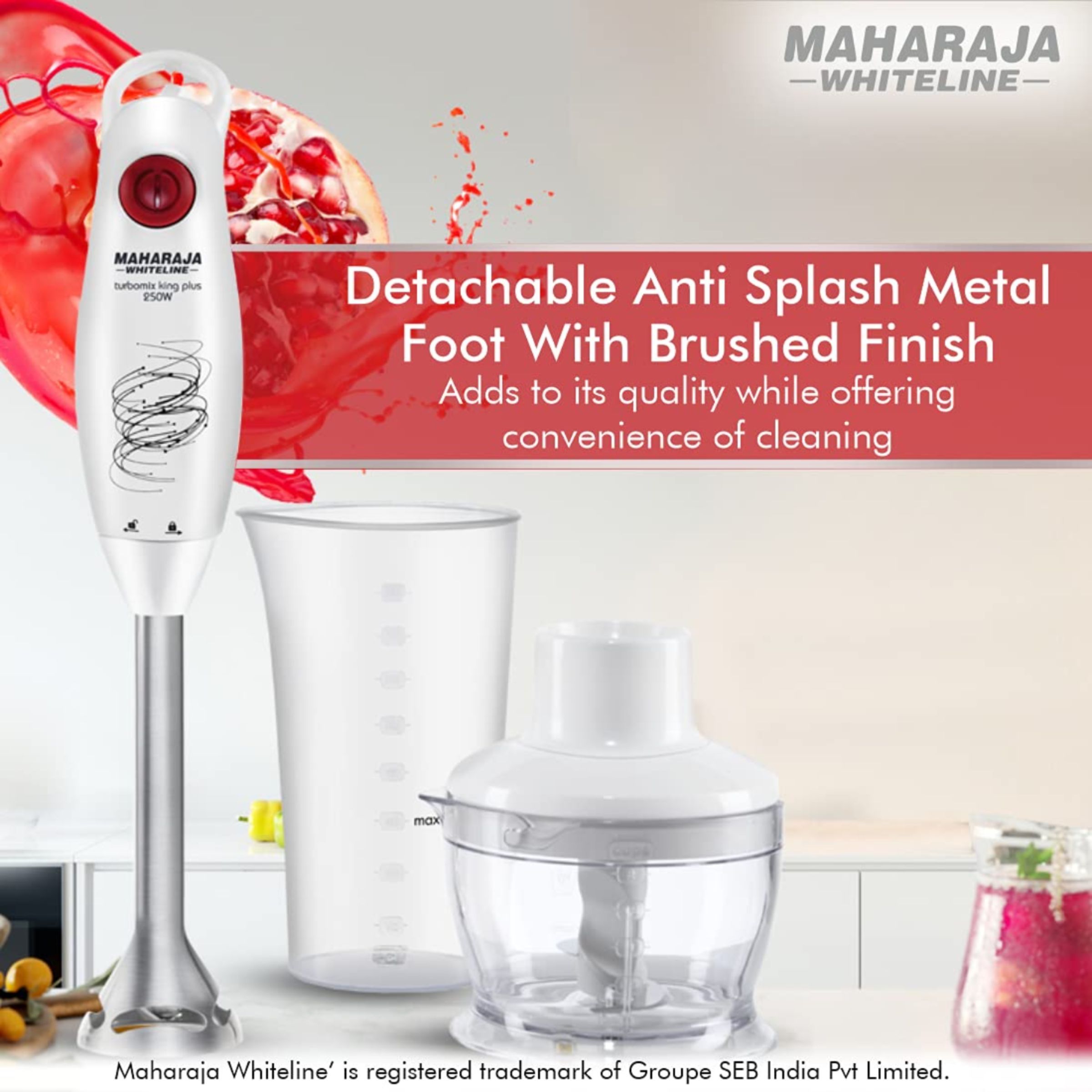 MAHARAJA WHITELINE Turbomix King Plus HB-132 250 Watt Hand Blender with 2 Attachments (Duraforce Advanced Blade Technology, White/Red)_9