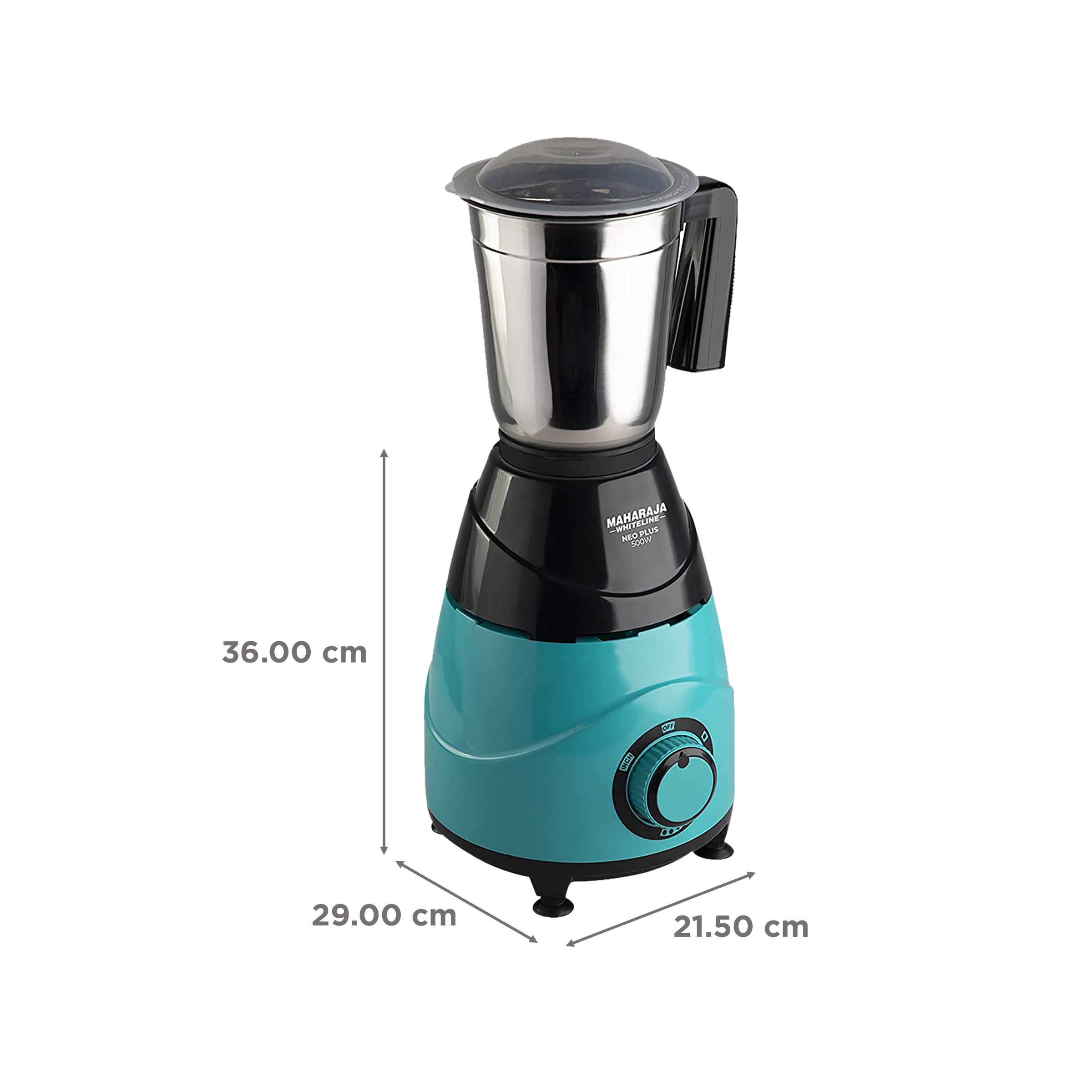 MAHARAJA WHITELINE Neo Plus 500 Watt 3 Jars Mixer Grinder (20000 RPM, Unique Jar Flow Breaker, Turquoise Blue/Black)_3