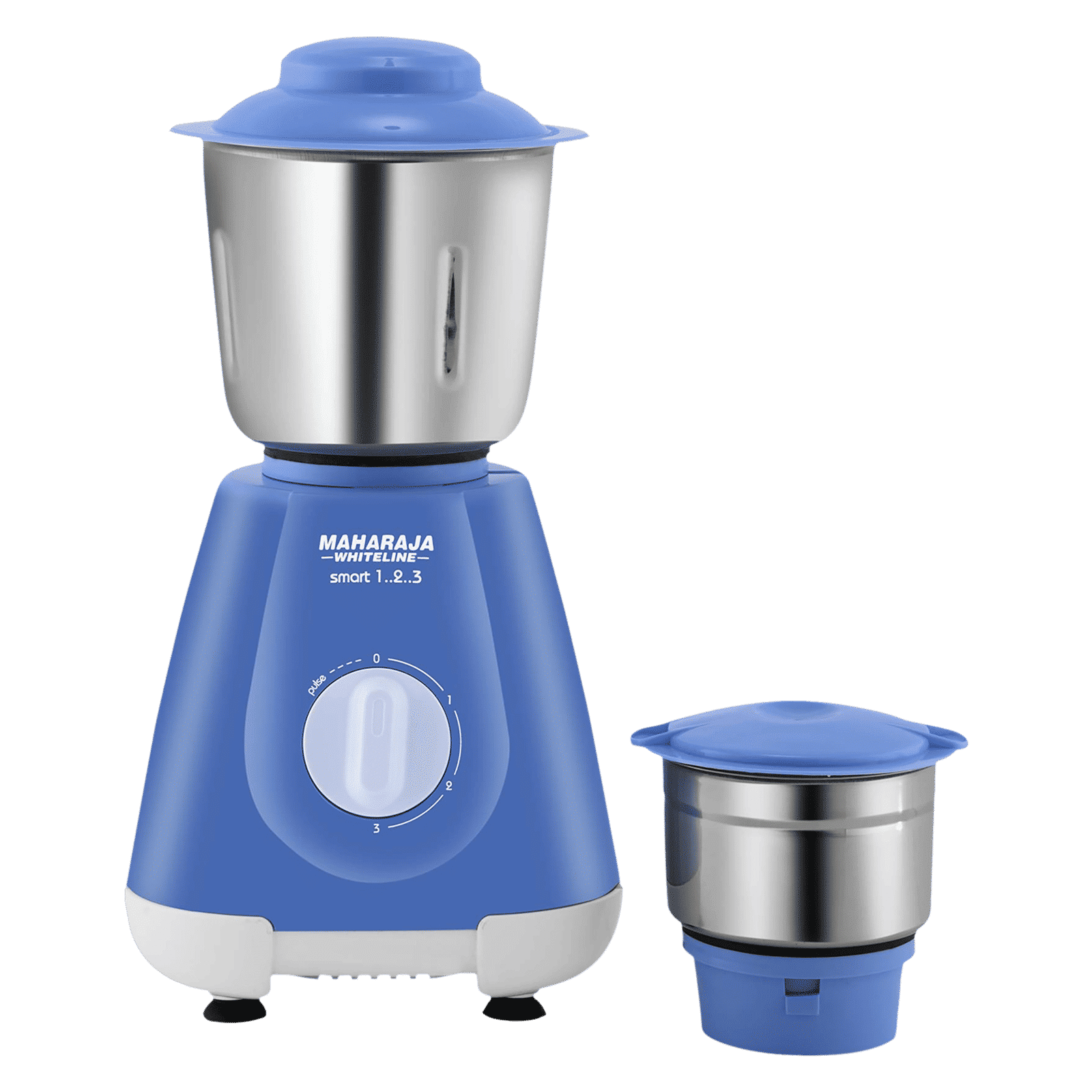 MAHARAJA WHITELINE Smart 1..2..3 500 Watt 2 Jars Mixer Grinder (20000 RPM, 5-in-1 Blades, Blue & Silver)_1