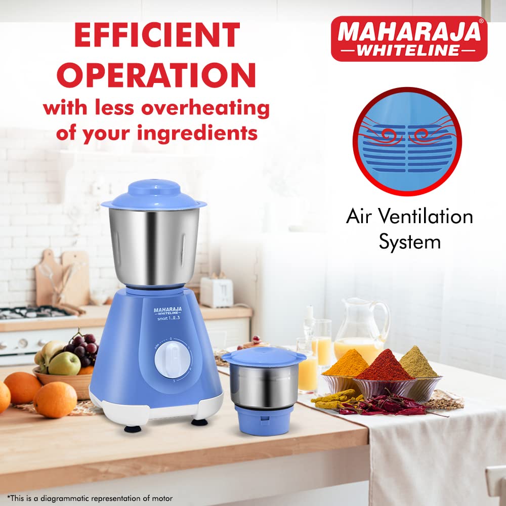 MAHARAJA WHITELINE Smart 1..2..3 500 Watt 2 Jars Mixer Grinder (20000 RPM, 5-in-1 Blades, Blue & Silver)_7