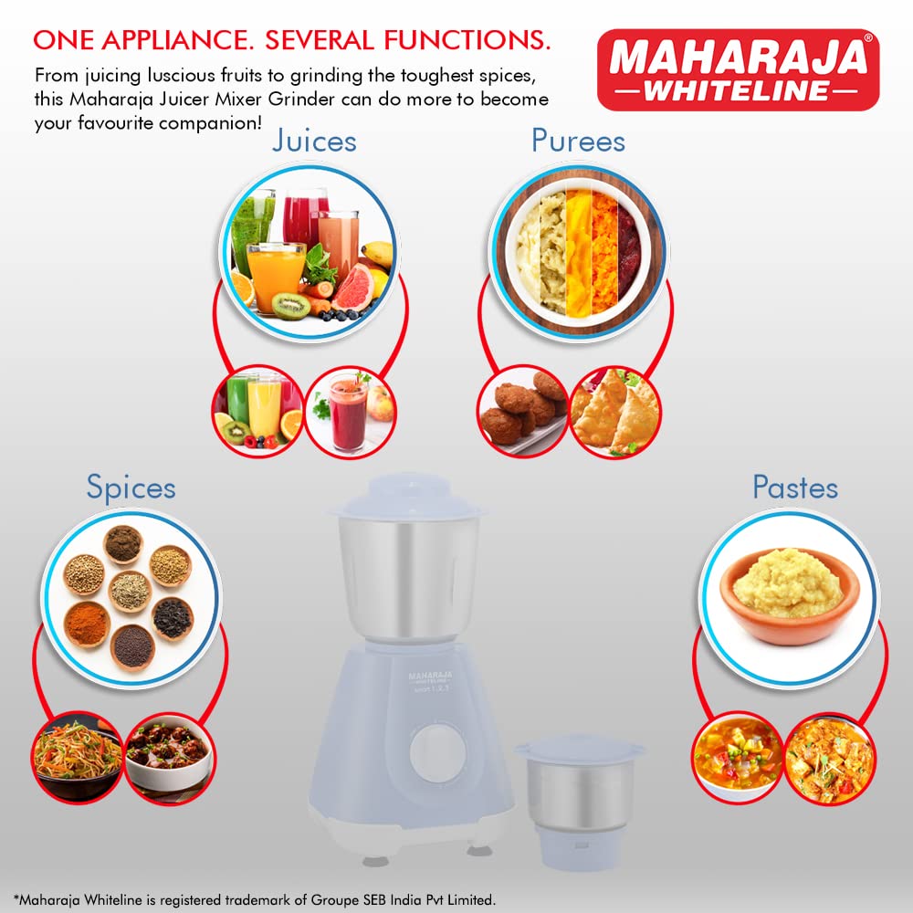 MAHARAJA WHITELINE Smart 1..2..3 500 Watt 2 Jars Mixer Grinder (20000 RPM, 5-in-1 Blades, Blue & Silver)_9