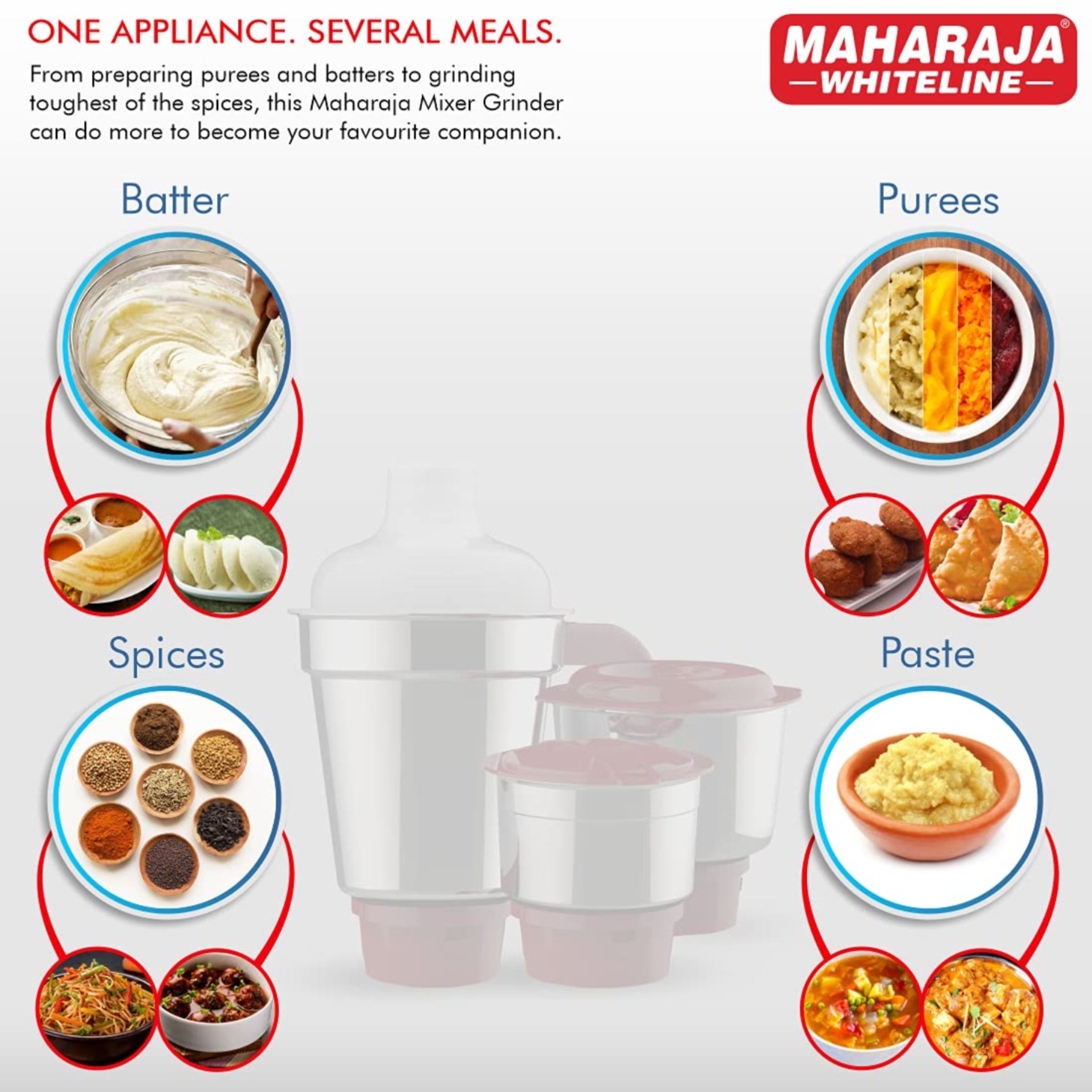 MAHARAJA WHITELINE MG 123 500 Watt 3 Jars Mixer Grinder (20000 RPM, 30 Minutes Operating Time, Cherry Red & White) MAHARAJA WHITELINE MG 123 500 Watt 3 Jars Mixer Grinder (20000 RPM, 30 Minutes Operating Time, Cherry Red & White)_11