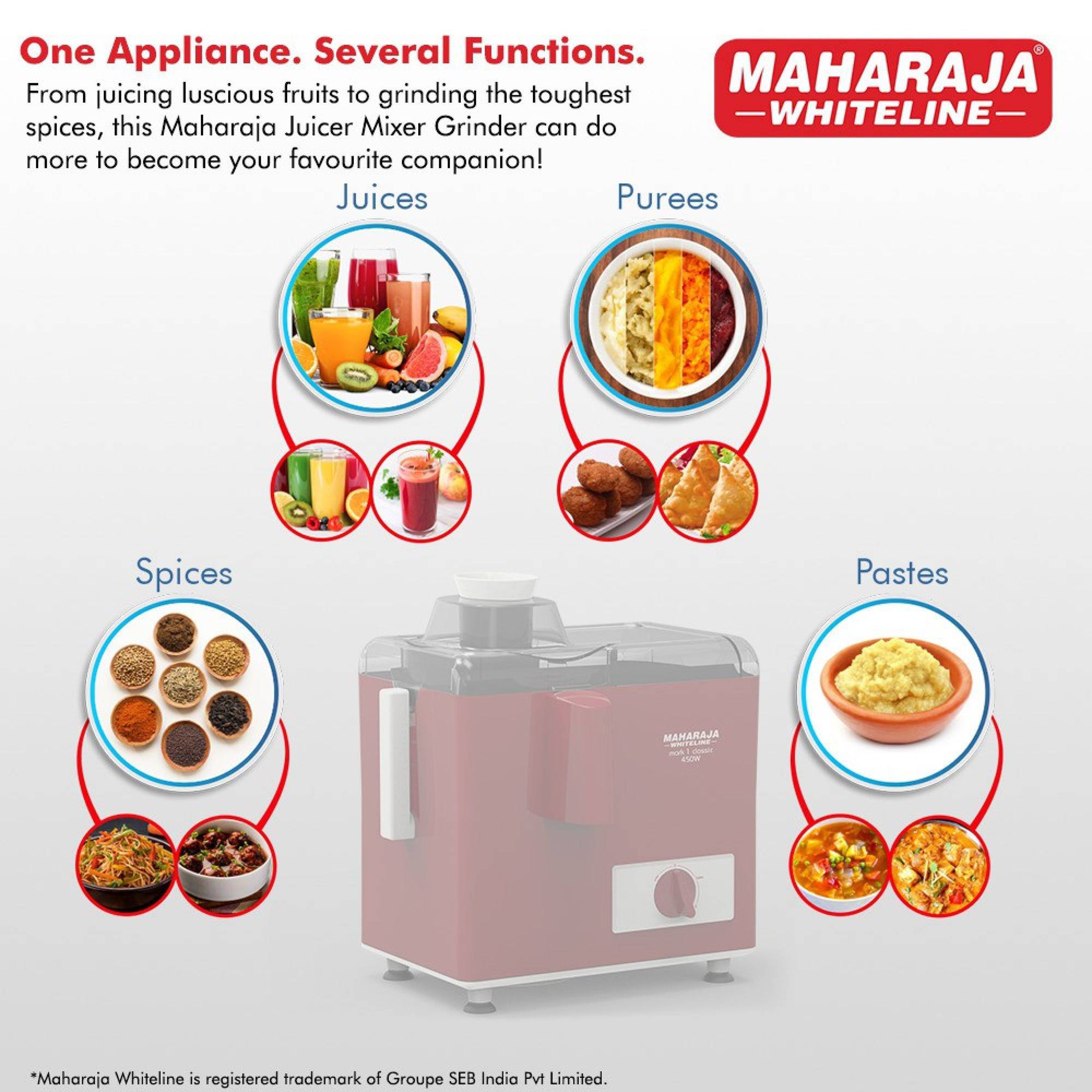 MAHARAJA WHITELINE Mark 1 Classic 450 Watt Juice Extractor (Maximum Juice Efficiency, Cherry Red)_6