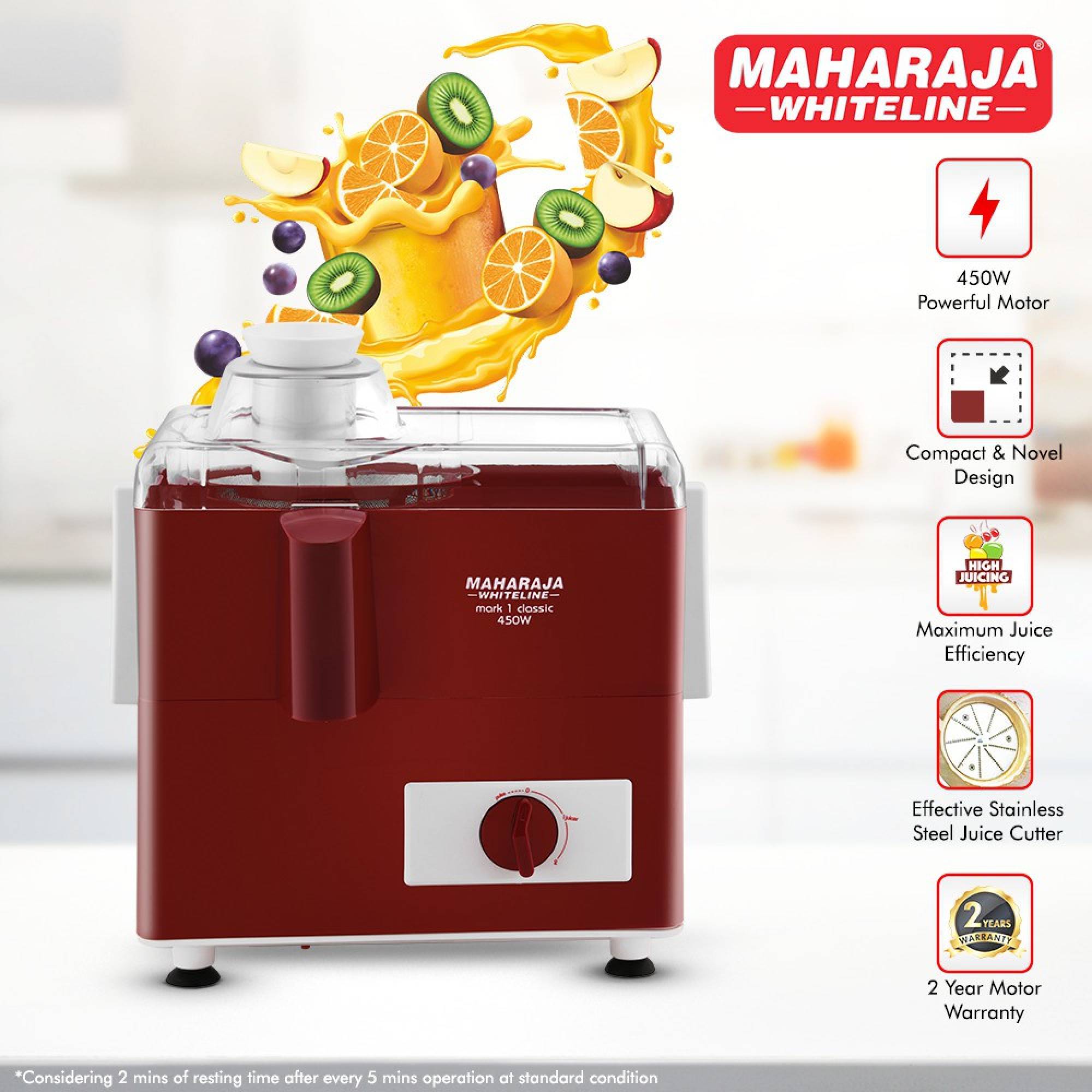 MAHARAJA WHITELINE Mark 1 Classic 450 Watt Juice Extractor (Maximum Juice Efficiency, Cherry Red)_9