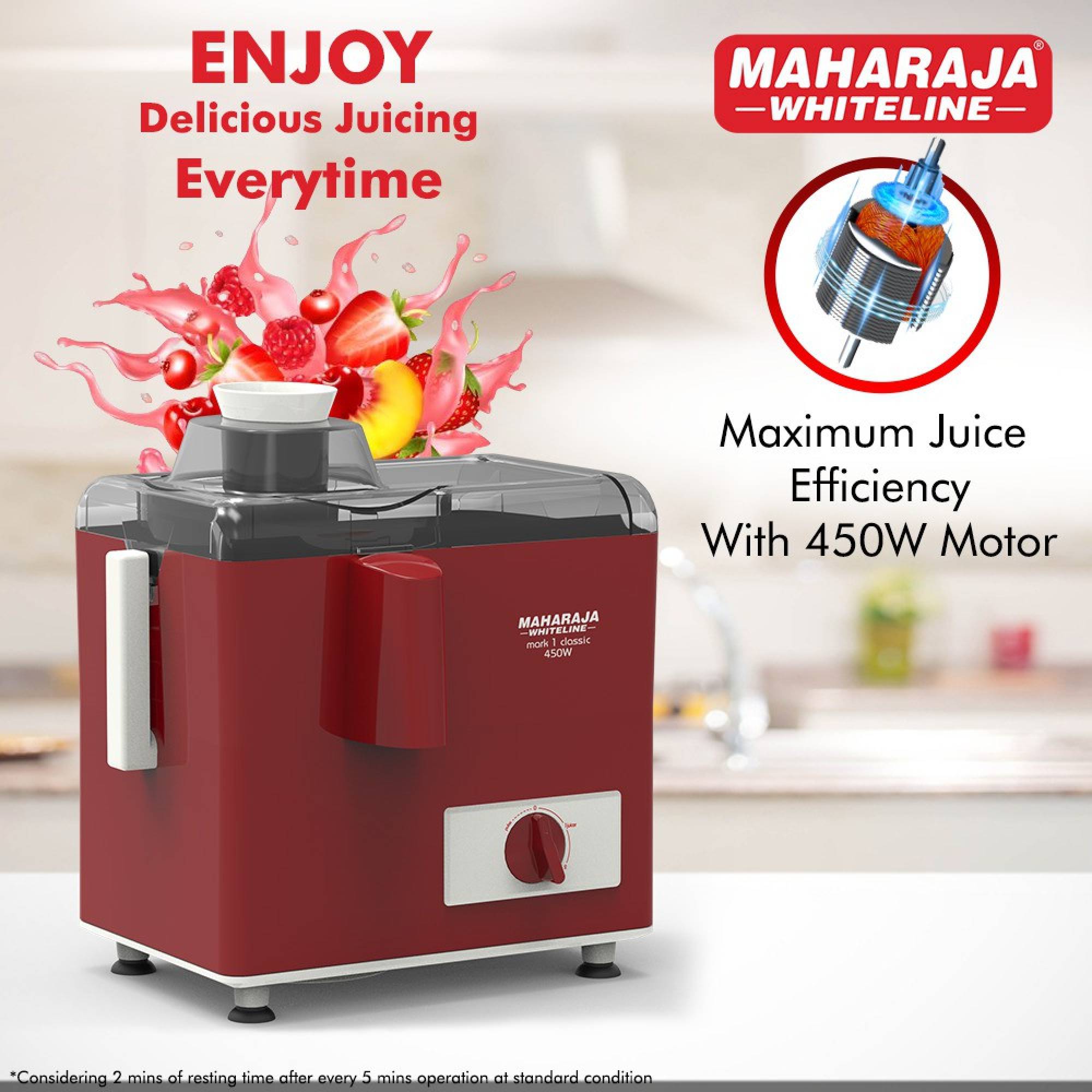 MAHARAJA WHITELINE Mark 1 Classic 450 Watt Juice Extractor (Maximum Juice Efficiency, Cherry Red)_10