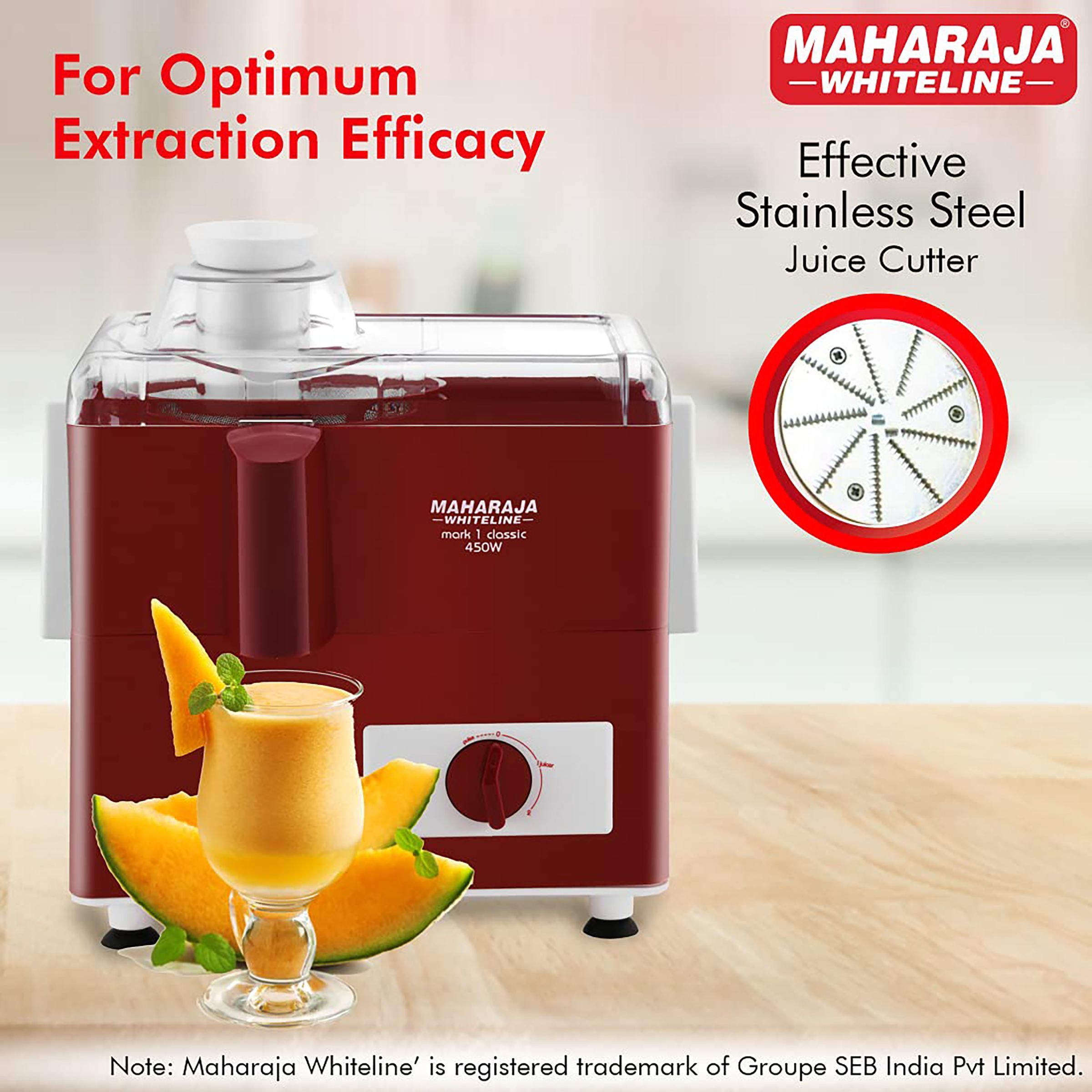 MAHARAJA WHITELINE Mark 1 Classic 450 Watt Juice Extractor (Maximum Juice Efficiency, Cherry Red)_14