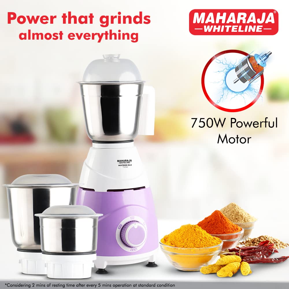 MAHARAJA WHITELINE Mixtron Dlx 750 Watt 3 Jars Mixer Grinder (20000 RPM, Unique Jar Flow Breaker, Lavender & White)_13