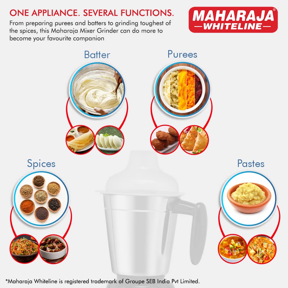 MAHARAJA WHITELINE Turbo Dlx MX-185 750 Watt 3 Jars Mixer Grinder (20000 RPM, 5-in-1 Blades, Black/Grey)_9