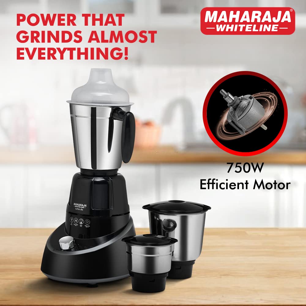 MAHARAJA WHITELINE Turbo Dlx MX-185 750 Watt 3 Jars Mixer Grinder (20000 RPM, 5-in-1 Blades, Black/Grey)_11