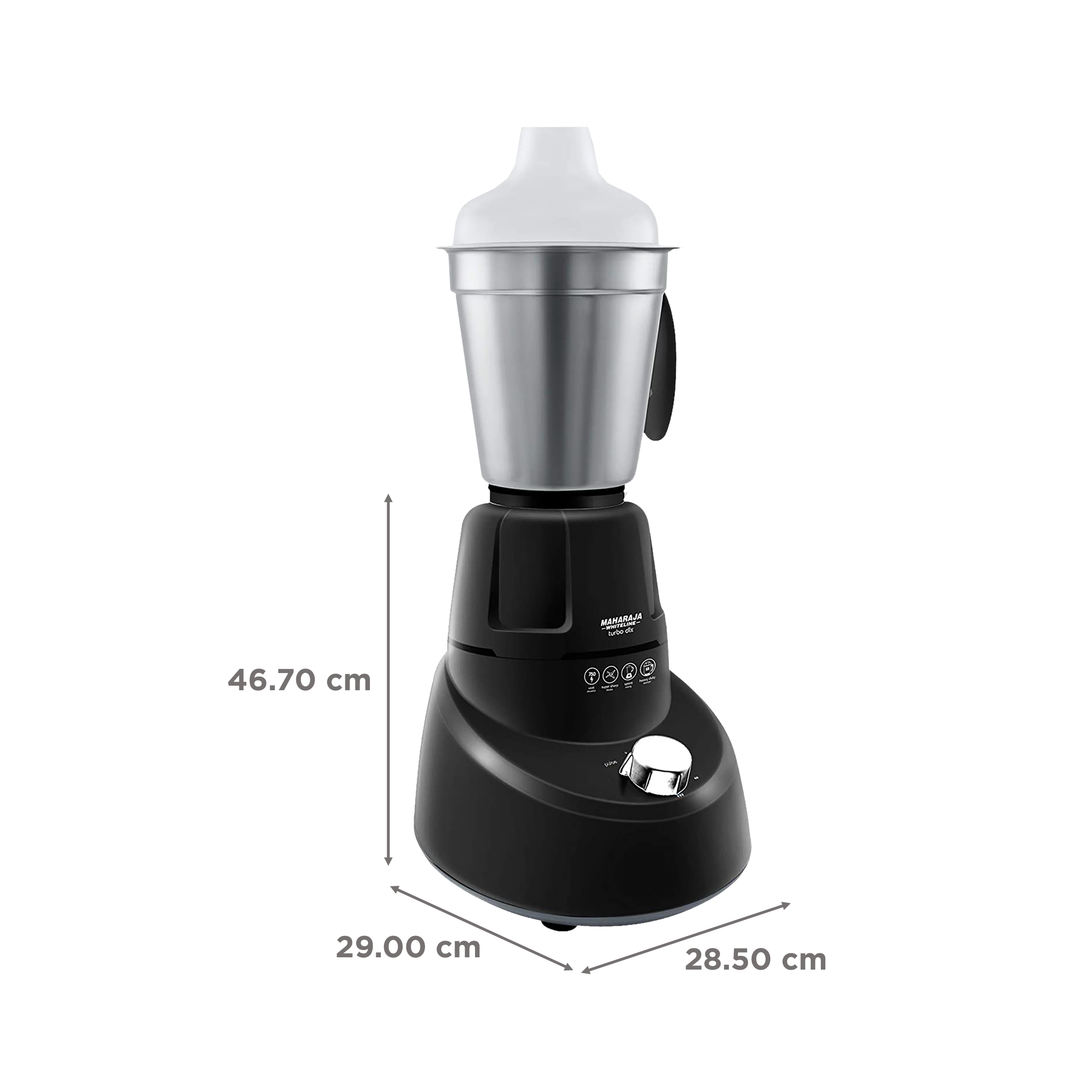 MAHARAJA WHITELINE Turbo Dlx MX-185 750 Watt 3 Jars Mixer Grinder (20000 RPM, 5-in-1 Blades, Black/Grey)_3