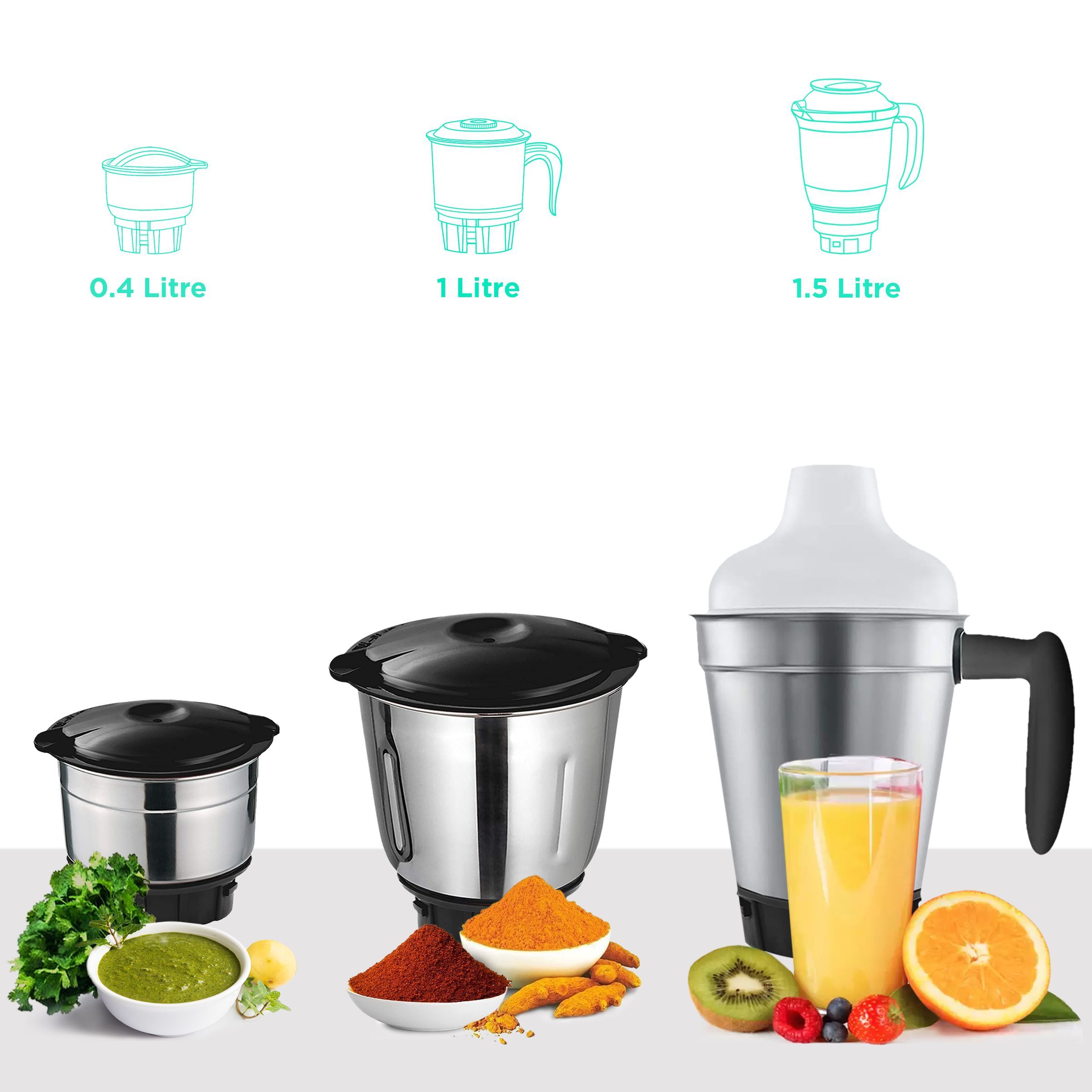 MAHARAJA WHITELINE Turbo Dlx MX-185 750 Watt 3 Jars Mixer Grinder (20000 RPM, 5-in-1 Blades, Black/Grey)_4