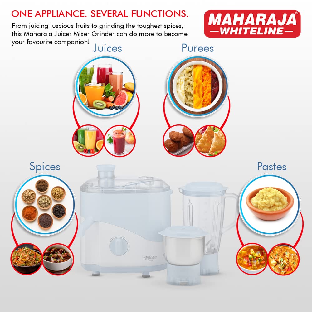 MAHARAJA WHITELINE Odacio JX1-149 500 Watt 2 Jars Juicer Mixer Grinder (22000 RPM, Non-Slip Feet, Blue/White)_10