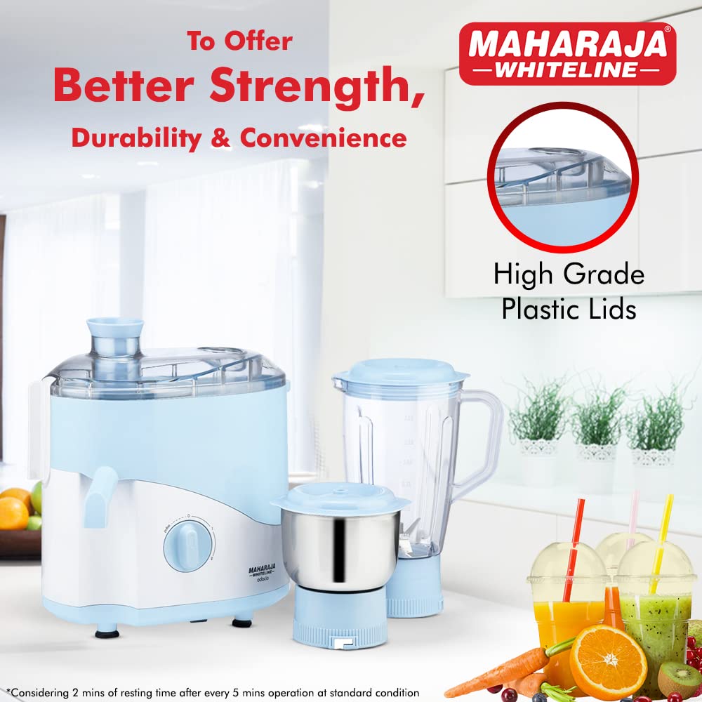 MAHARAJA WHITELINE Odacio JX1-149 500 Watt 2 Jars Juicer Mixer Grinder (22000 RPM, Non-Slip Feet, Blue/White)_12