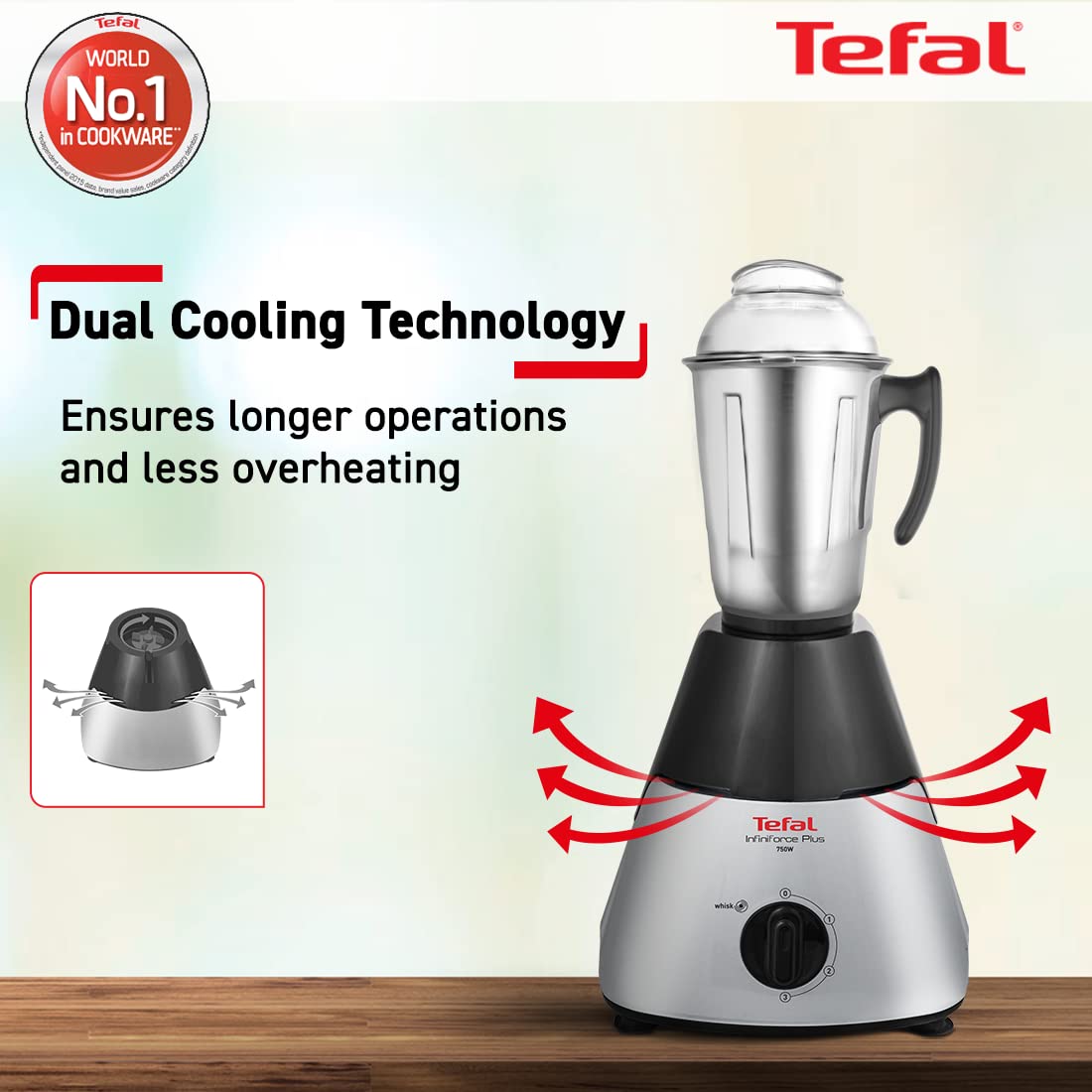 Tefal Infiniforce Plus 750 Watt 4 Jars Mixer Grinder (20000 RPM, Dual Cooling Technology, Black/Silver)_8