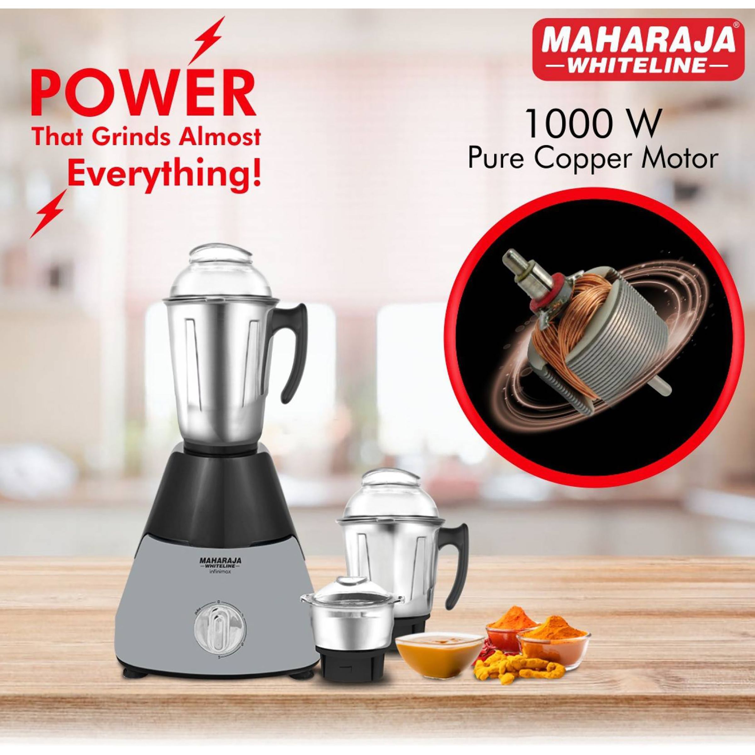 MAHARAJA WHITELINE Infinimax HD 1000 Watt 3 Jars Mixer Grinder (20000 RPM, 5-in-1 Blades, Black/Silver) MAHARAJA WHITELINE Infinimax HD 1000 Watt 3 Jars Mixer Grinder (20000 RPM, 5-in-1 Blades, Black/Silver)_8