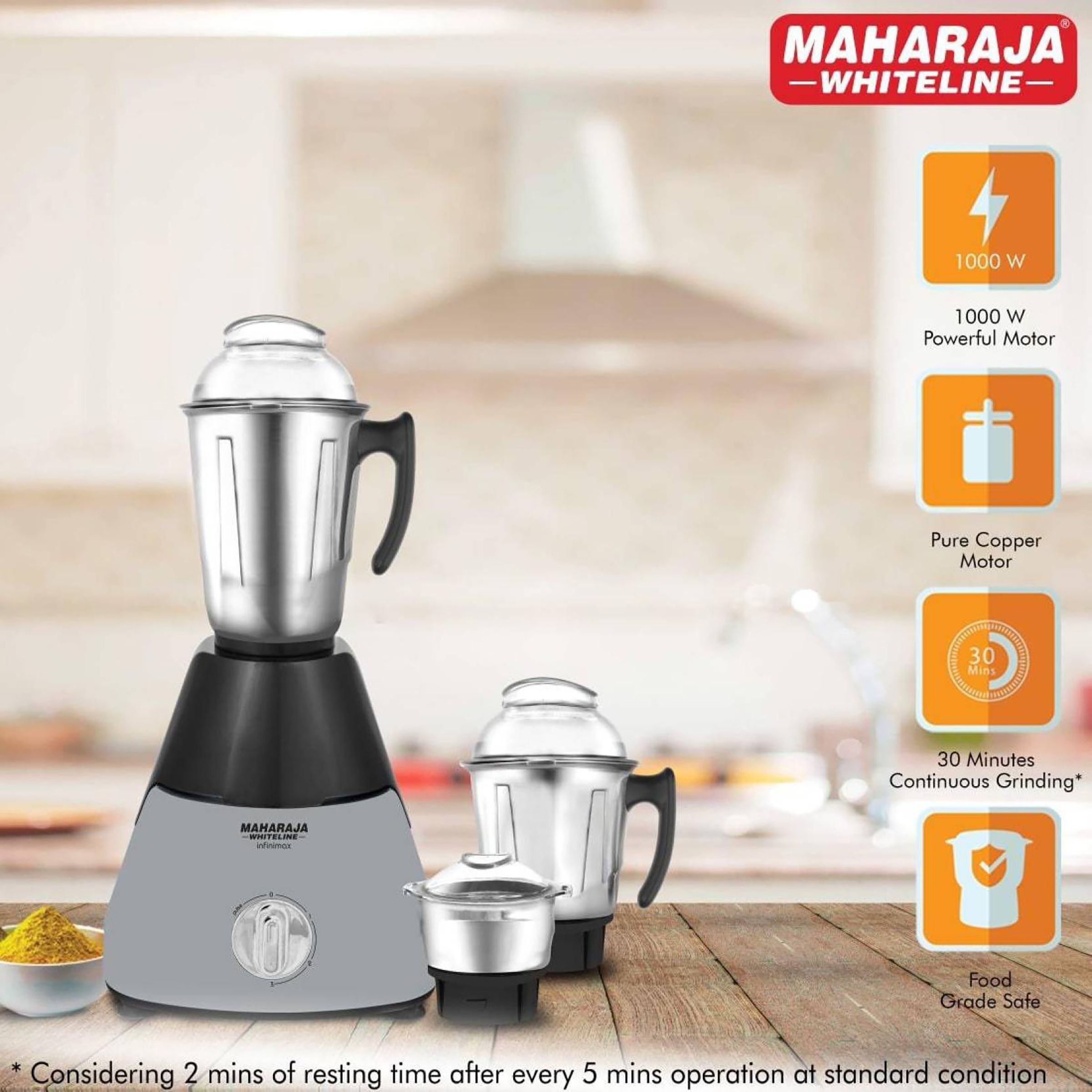 MAHARAJA WHITELINE Infinimax HD 1000 Watt 3 Jars Mixer Grinder (20000 RPM, 5-in-1 Blades, Black/Silver) MAHARAJA WHITELINE Infinimax HD 1000 Watt 3 Jars Mixer Grinder (20000 RPM, 5-in-1 Blades, Black/Silver)_13