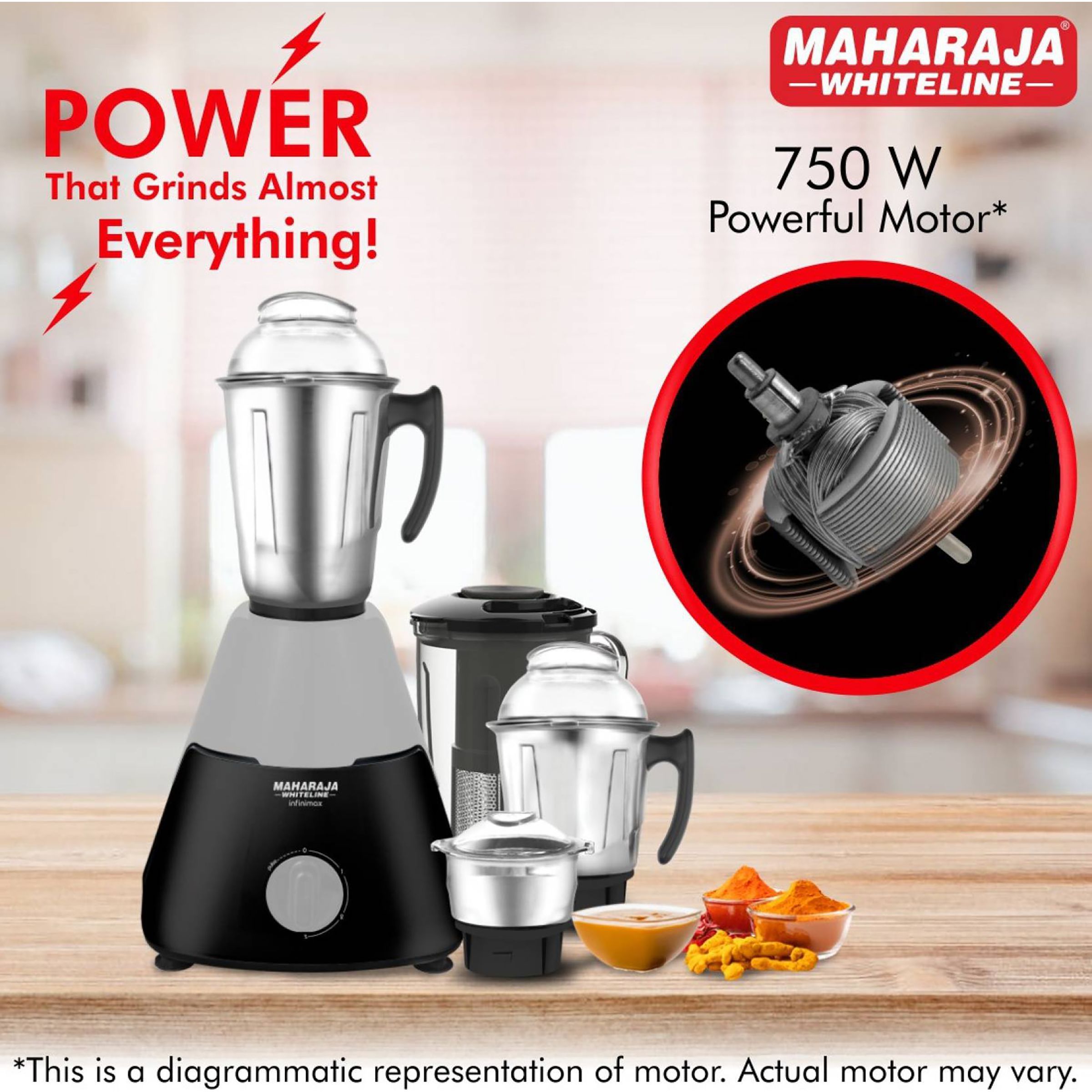 MAHARAJA WHITELINE Infinimax Elite 750 Watt 4 Jars Mixer Grinder (20000 RPM, 5-in-1 Blades, Black/Silver)_17