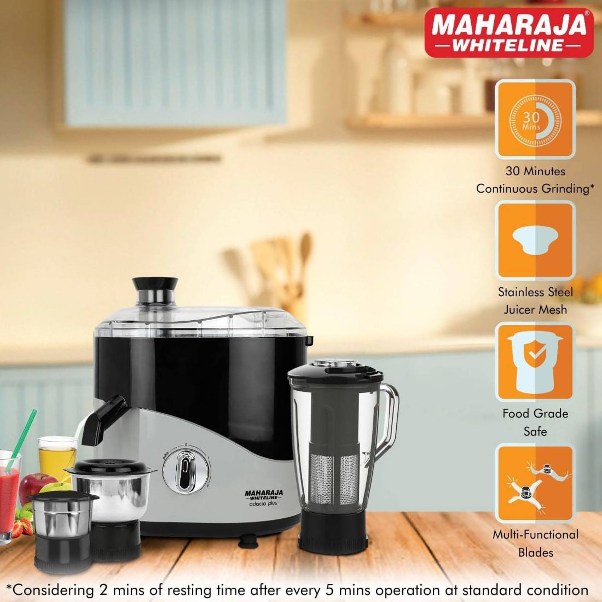 MAHARAJA WHITELINE Odacio Plus JX1-157 550 Watt 3 Jars Juicer Mixer Grinder (18000 RPM, Overload Protection, Black/Silver)_6