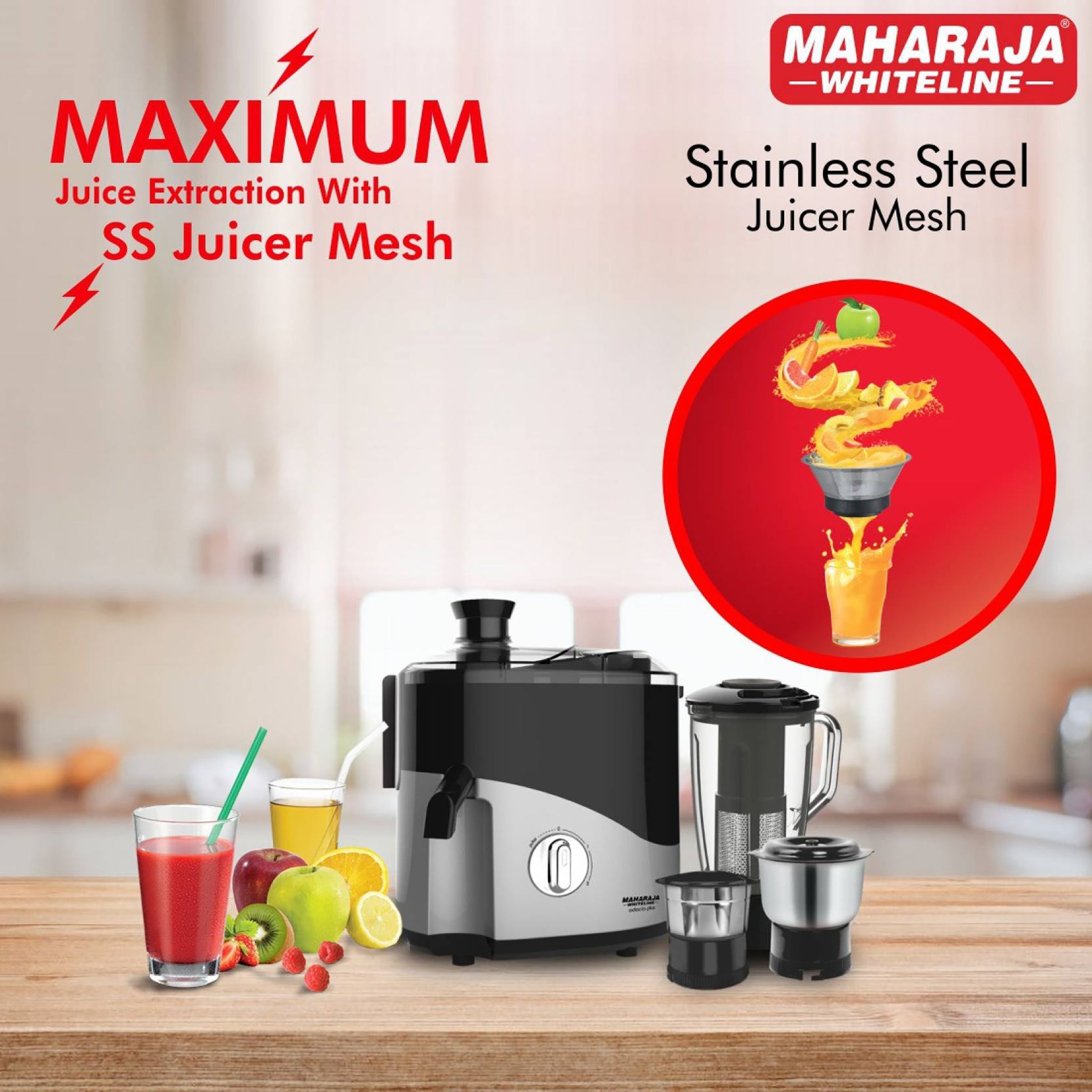 MAHARAJA WHITELINE Odacio Plus JX1-157 550 Watt 3 Jars Juicer Mixer Grinder (18000 RPM, Overload Protection, Black/Silver)_7