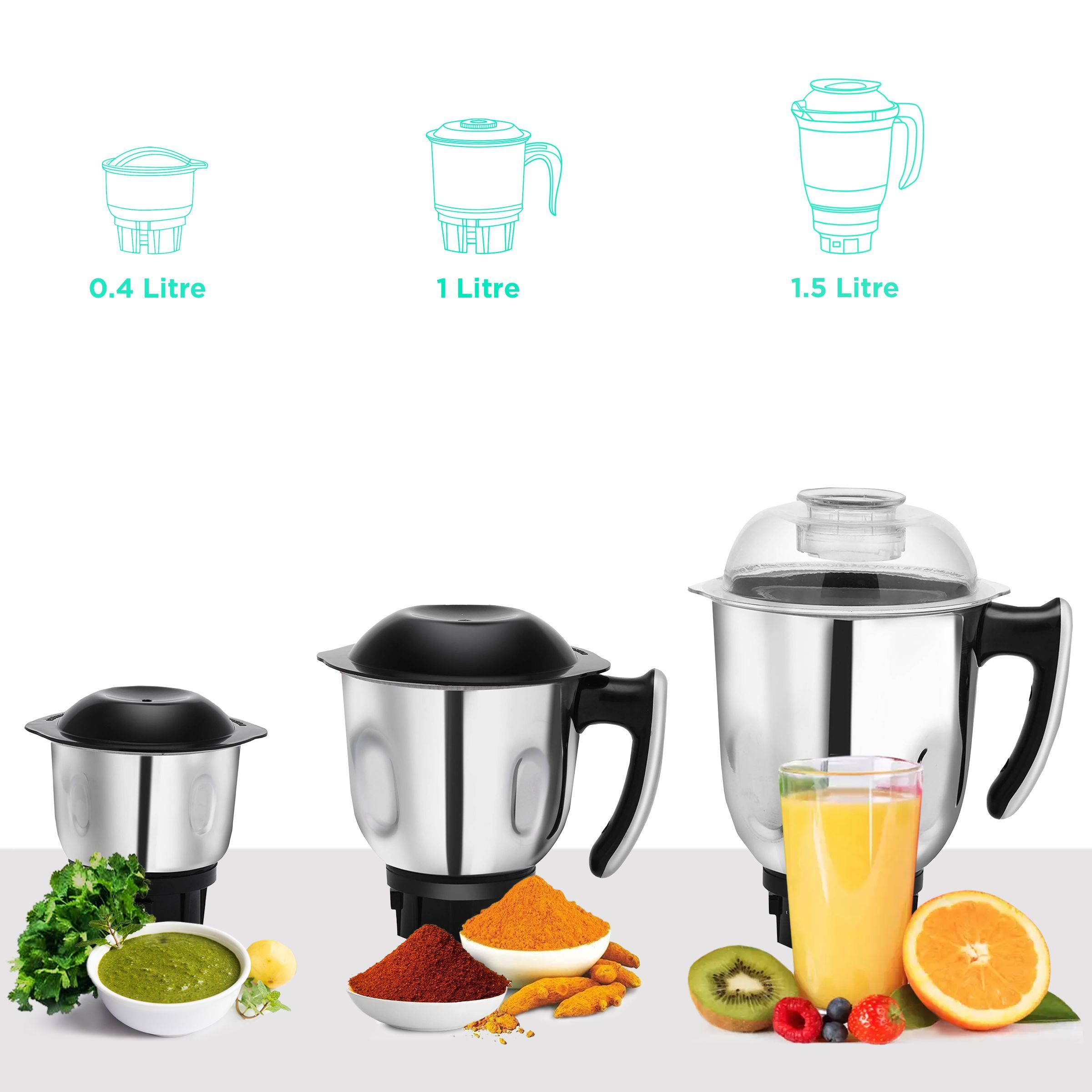 MAHARAJA WHITELINE Duramaxx 1000 Watt 3 Jars Mixer Grinder (22000 RPM, Food Grade Safe, Black/Silver)_4