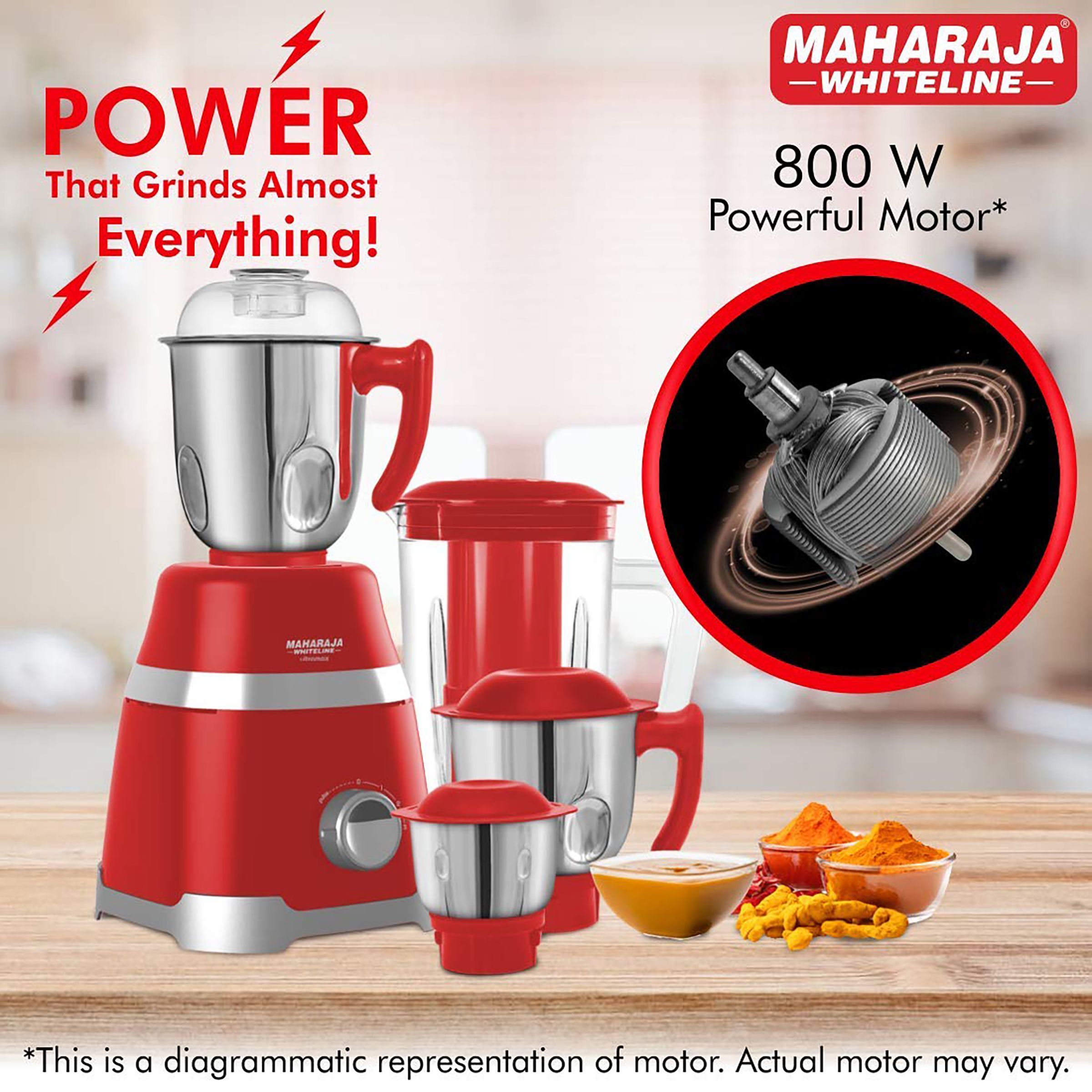 MAHARAJA WHITELINE Ultramax Elite MX-222 800 Watt 4 Jars Mixer Grinder (22000 RPM, 5-in-1 Blades, Red)_9