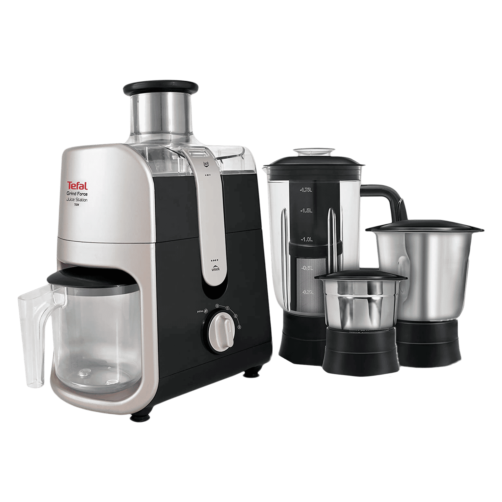 Tefal Grindforce 750 Watt 3 Jars Juicer Mixer Grinder (Tripl'Ax Blades Technology, Premium Silver/Coal)_1