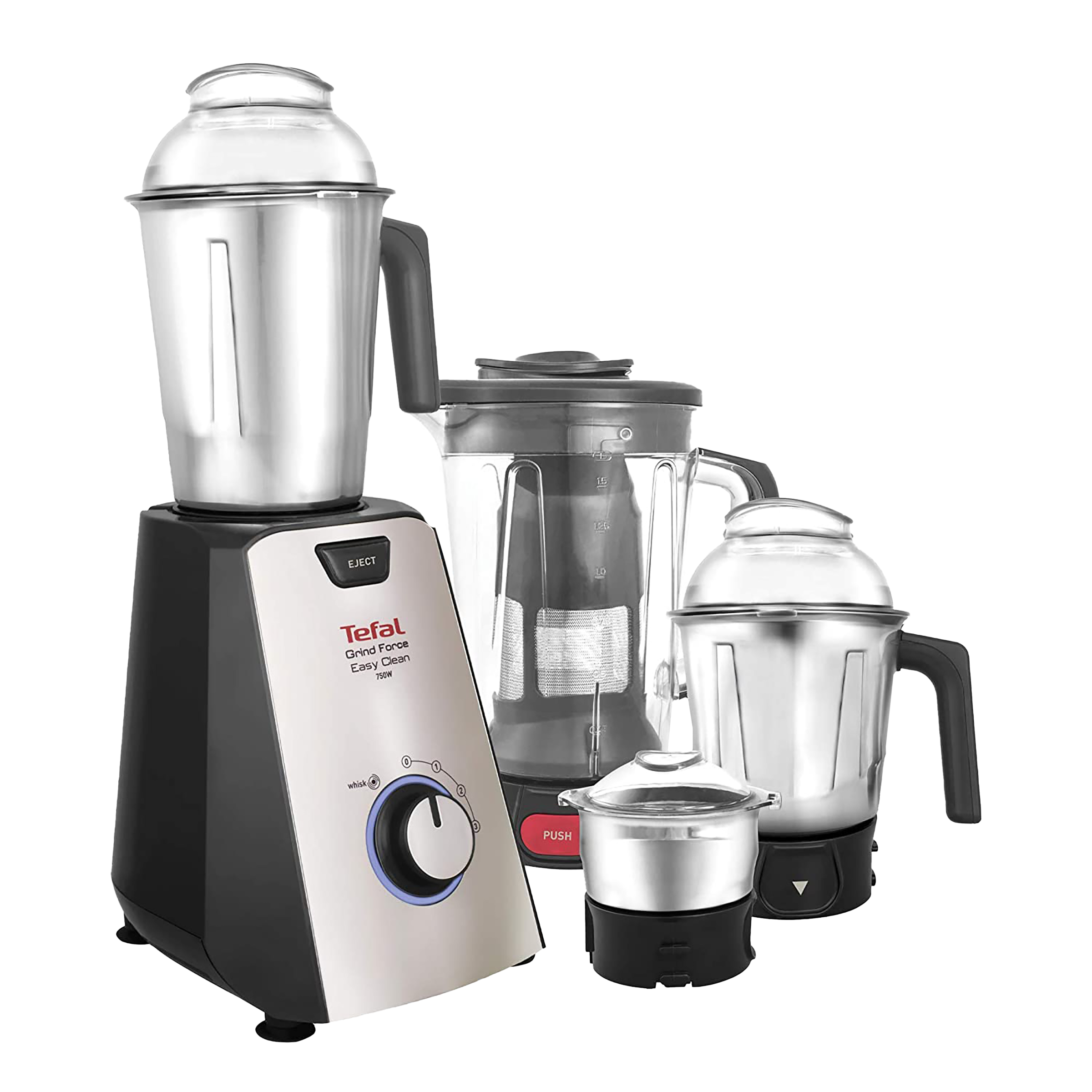 Tefal Grindforce Easyclean 750 Watt 4 Jars Mixer Grinder (18000 RPM, Tripl'Ax Blades Technology, Black/Silver)_1