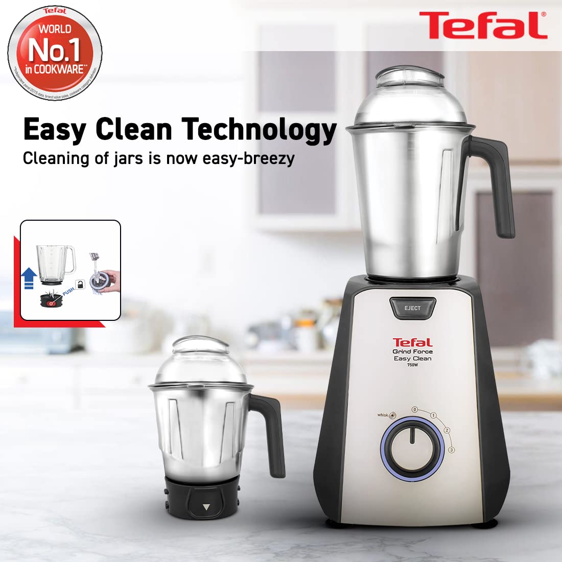 Tefal Grindforce Easyclean 750 Watt 4 Jars Mixer Grinder (18000 RPM, Tripl'Ax Blades Technology, Black/Silver)_8