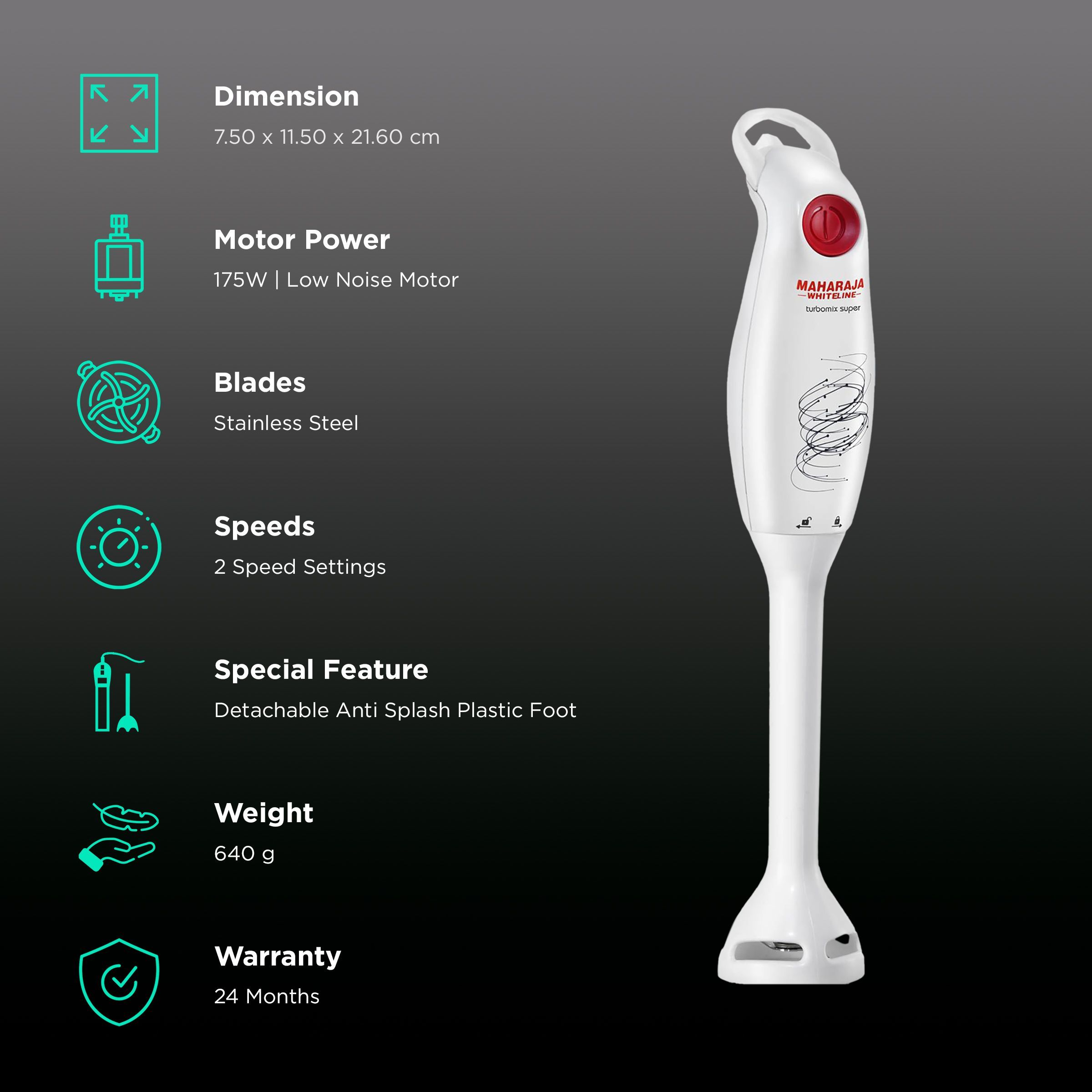 MAHARAJA WHITELINE Turbomix Super HB-130 175 Watt 2 Speed Hand Blender (2-in-1 Silent Operation, White) MAHARAJA WHITELINE Turbomix Super HB-130 175 Watt 2 Speed Hand Blender (2-in-1 Silent Operation, White)_2