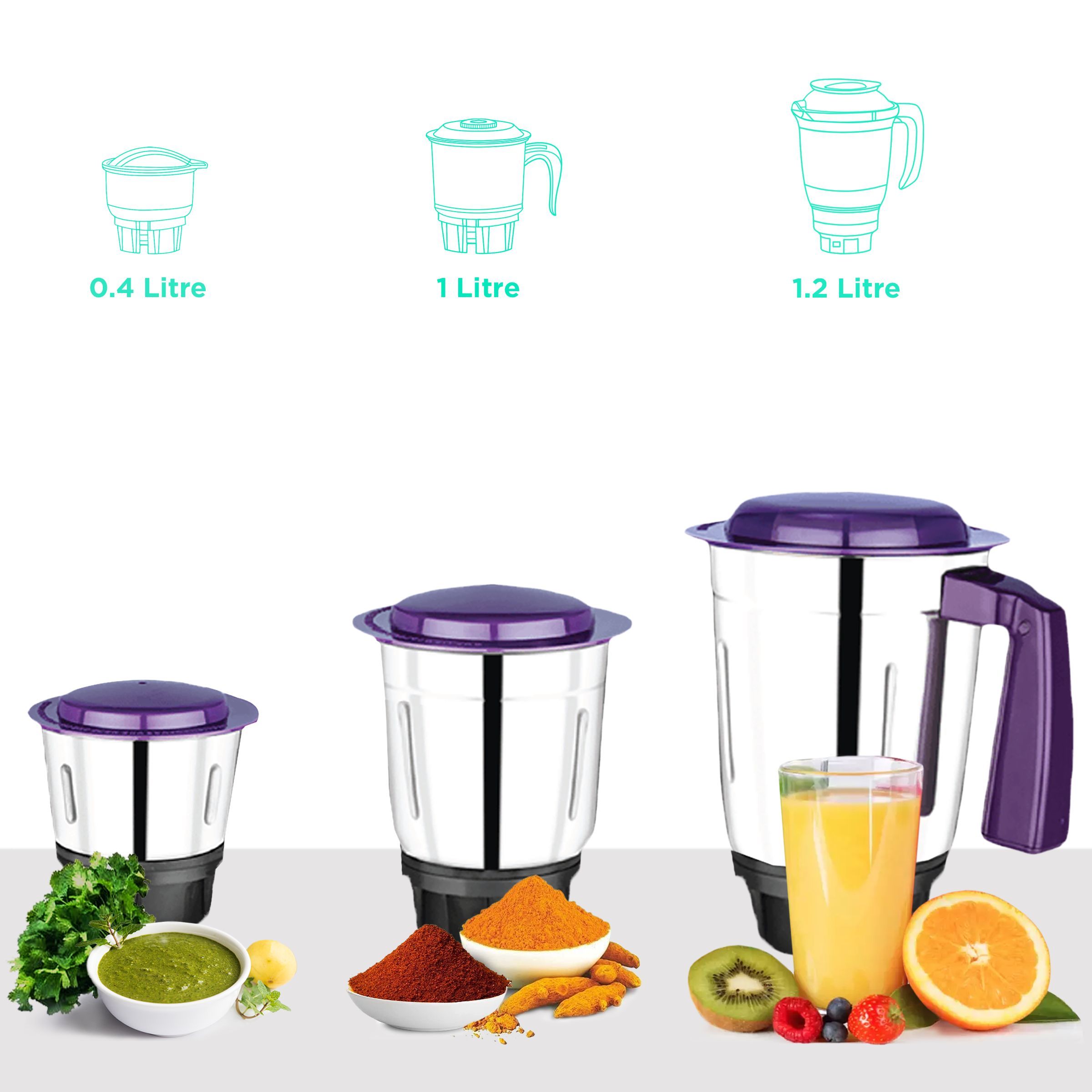 Morphy Richards Aero Pro 500 Watt 3 Jars Mixer Grinder (2000 RPM, Overload Protection, Purple)_4