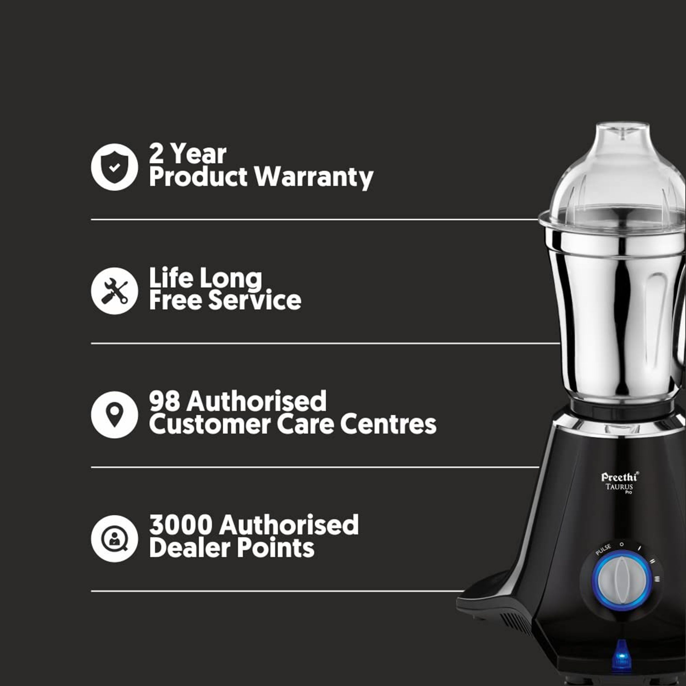 Preethi Taurus Pro 1000 Watt 3 Jars Mixer Grinder (19000 RPM, 3D Cooling System, Black/Blue)_15