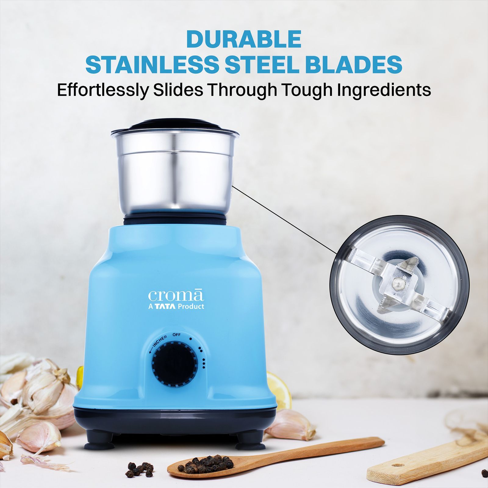 Croma 500 Watt 3 Jars Mixer Grinder (19000 RPM, Shock Proof Body, Blue)_10