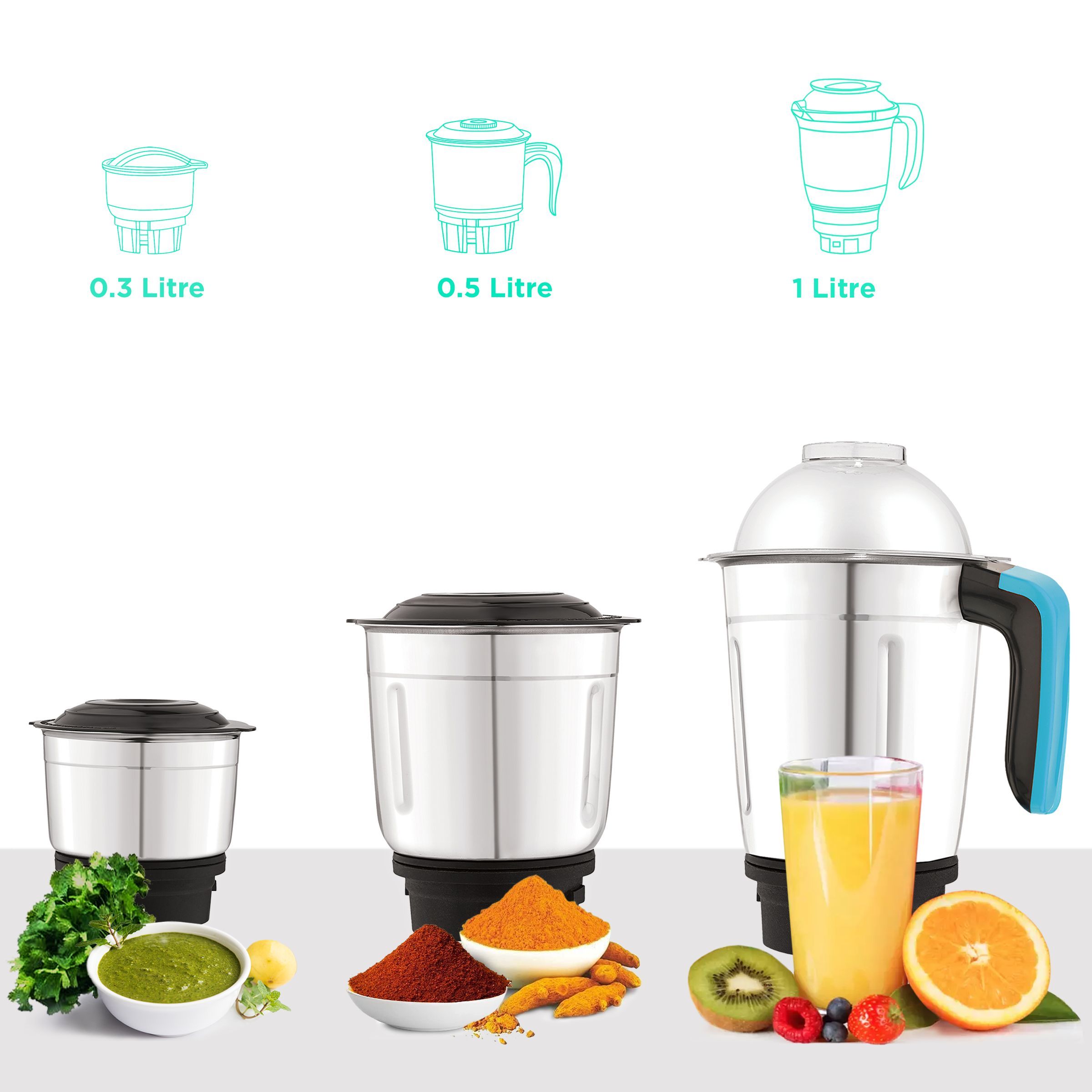 Croma 500 Watt 3 Jars Mixer Grinder (19000 RPM, Shock Proof Body, Blue)_4