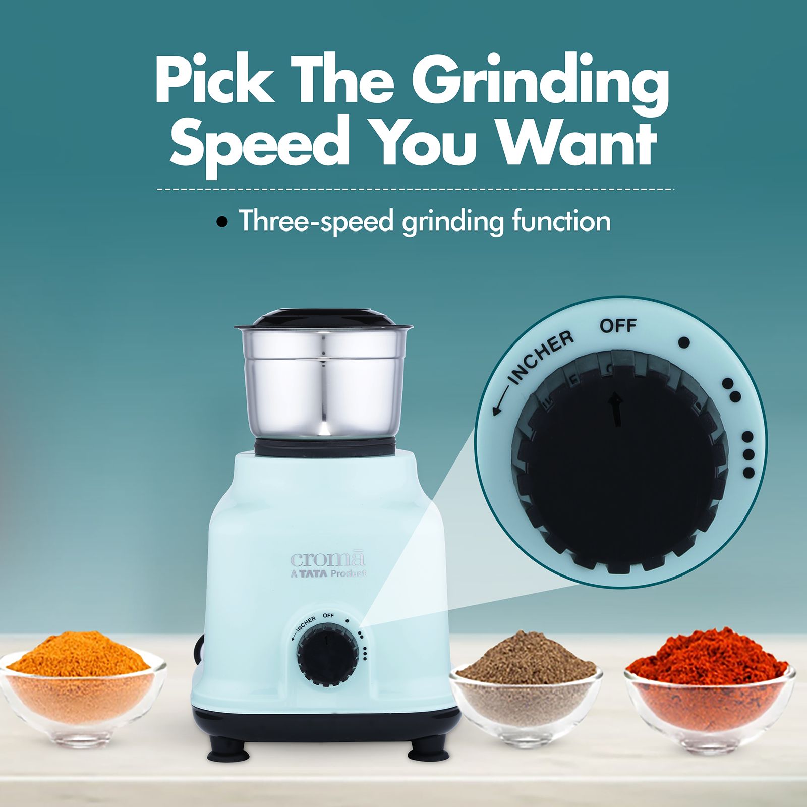 Croma 500 Watt 3 Jars Mixer Grinder (19000 RPM, Shock Proof Body, Green)_6