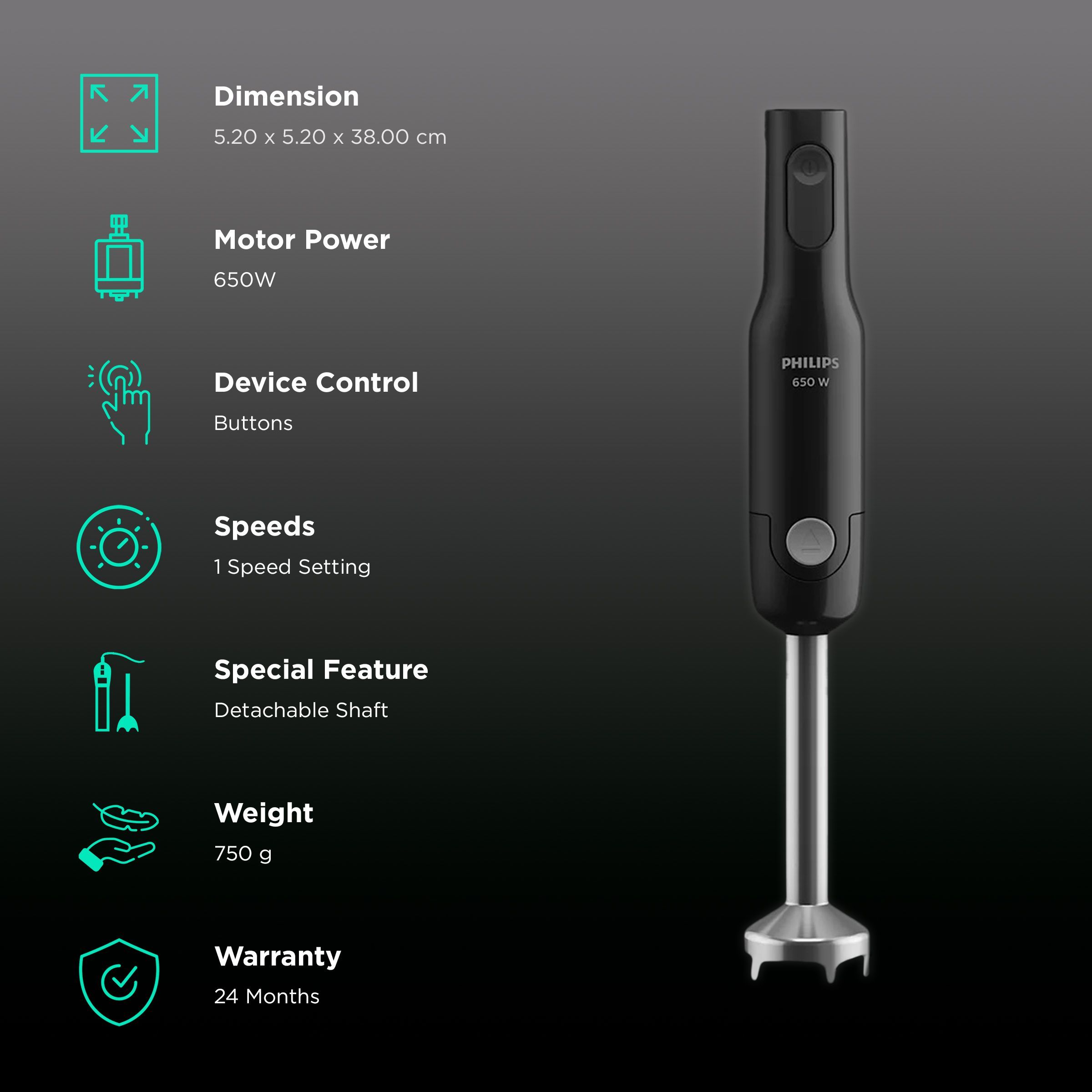 PHILIPS Daily Collection 650 Watt Hand Blender (Detachable Shaft, Black)_2