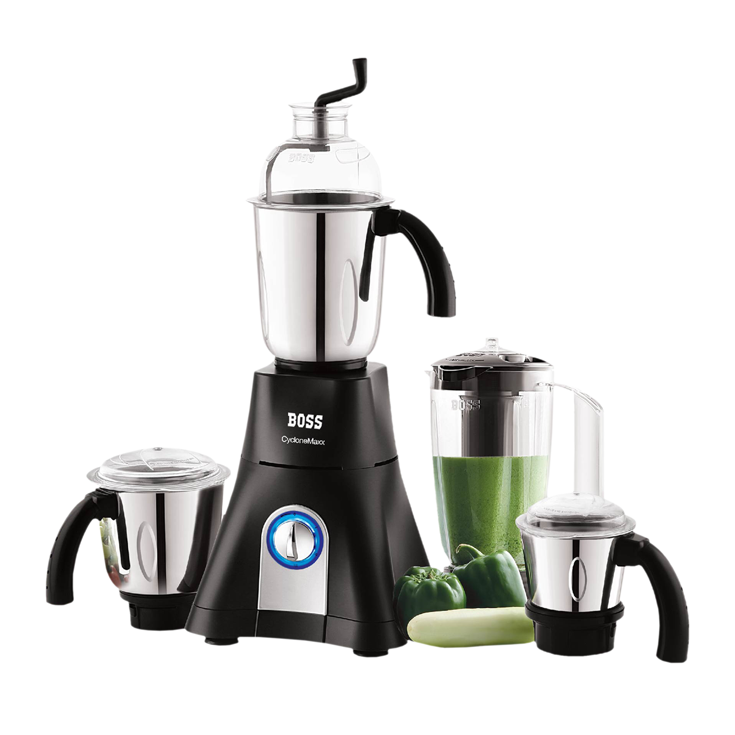 BOSS CycloneMaxx 900 Watt 4 Jars Mixer Grinder (3 Variable Speed Control with LED Light, Black)_1