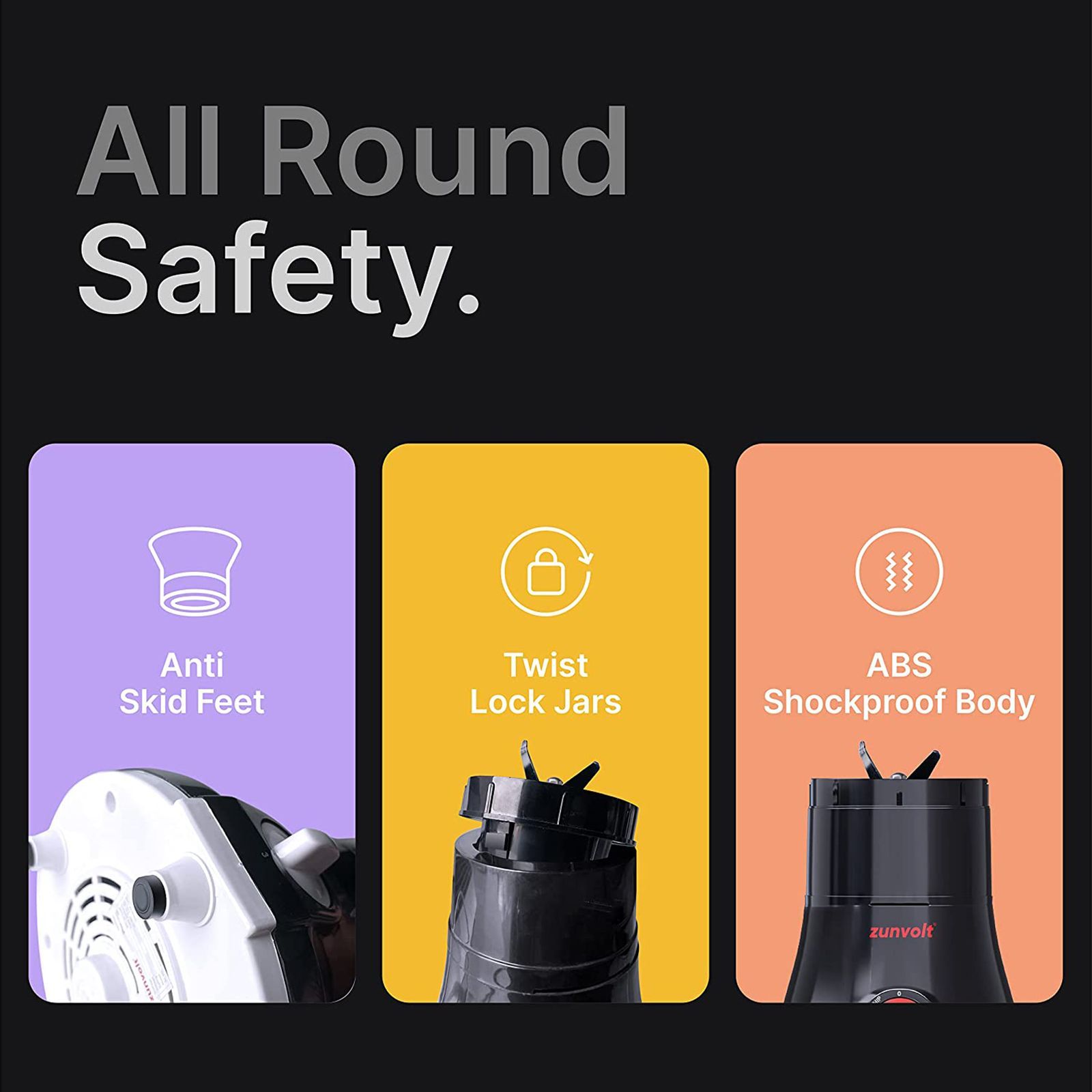 zunvolt Fruice 400 Watt 2 Jars Juicer Blender Grinder (18000 RPM, Shock Proof Body, Red/Black)_4