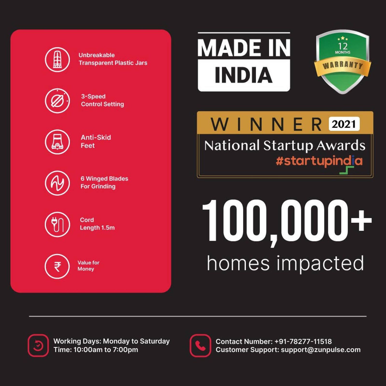 zunvolt Fruice 400 Watt 2 Jars Juicer Blender Grinder (18000 RPM, Shock Proof Body, Red/Black)_7