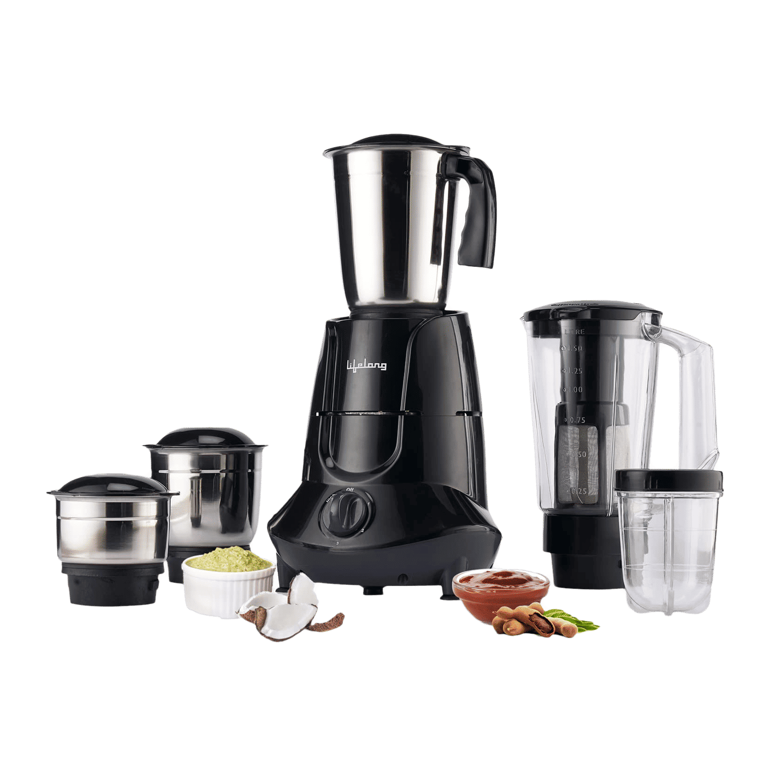 Lifelong 750 Watt 5 Jars Juicer Mixer Grinder (18500 RPM, Overload Protection, Black)_1