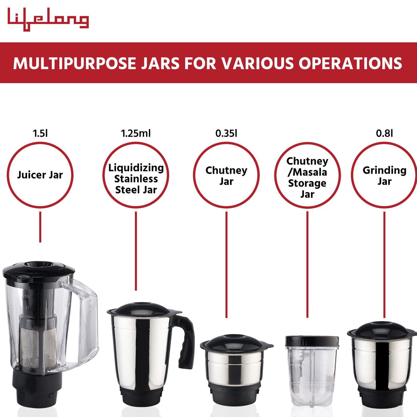 Lifelong 750 Watt 5 Jars Juicer Mixer Grinder (18500 RPM, Overload Protection, Black)_5