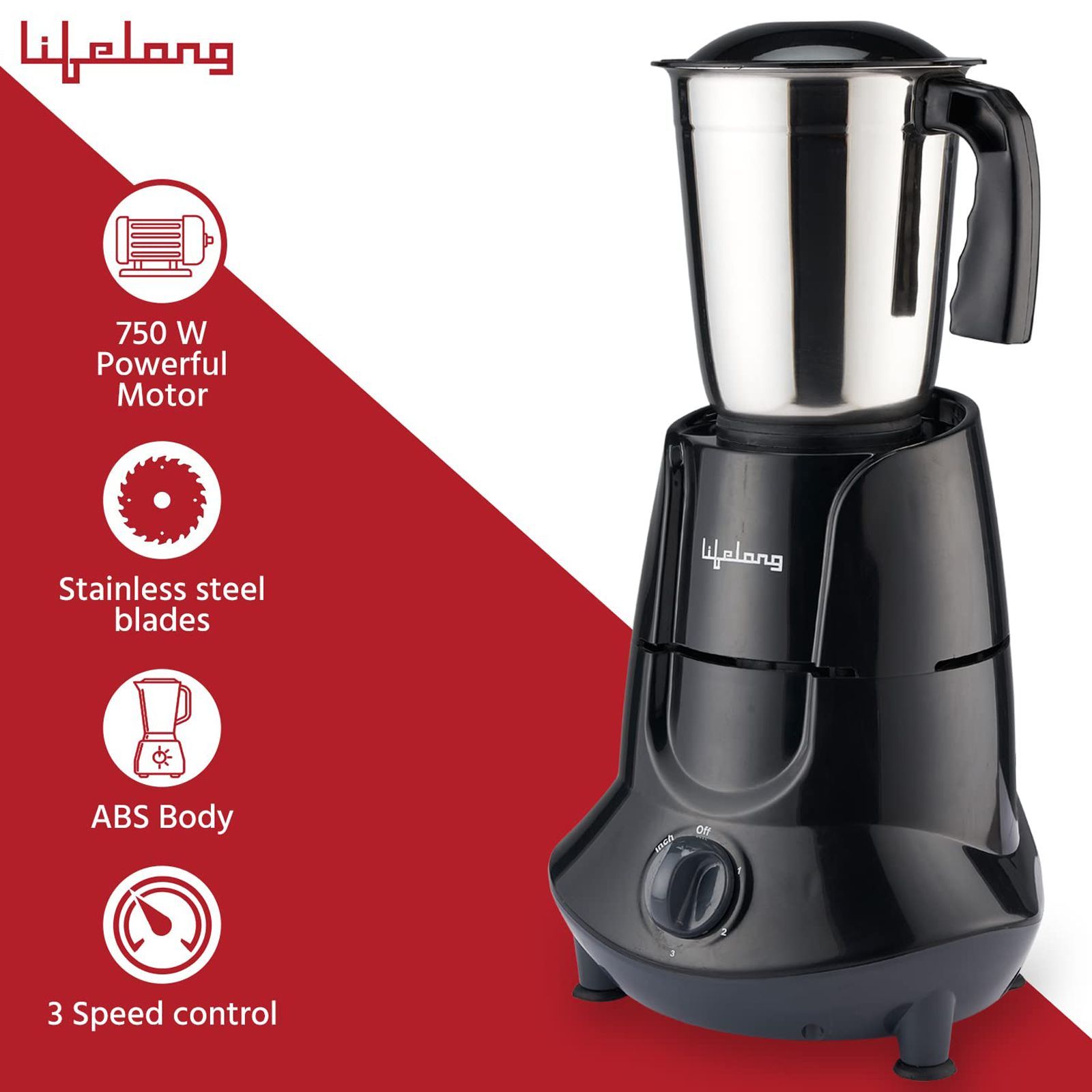 Lifelong 750 Watt 5 Jars Juicer Mixer Grinder (18500 RPM, Overload Protection, Black)_6