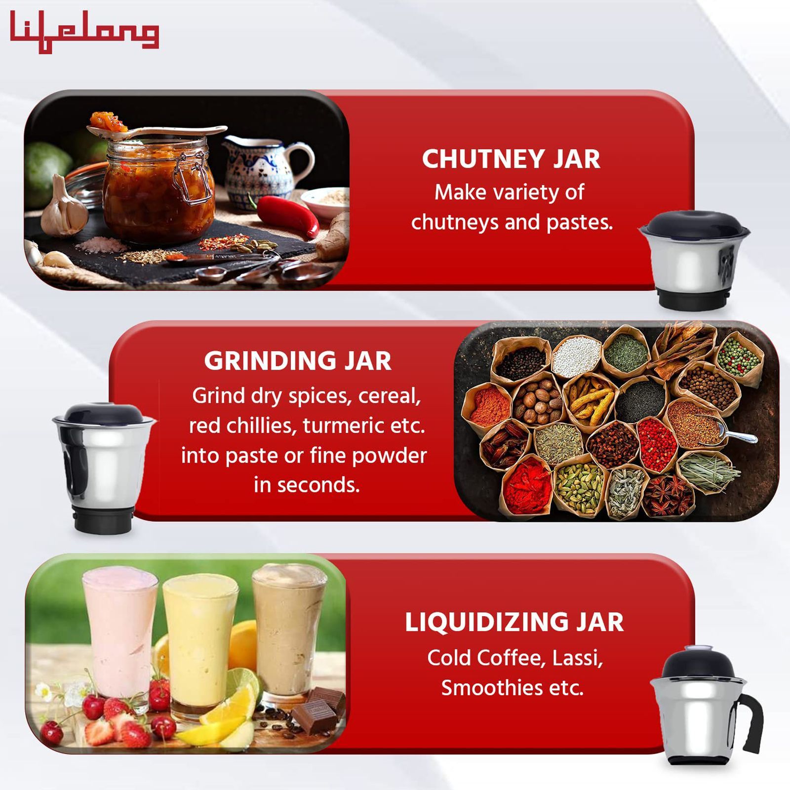 Lifelong 750 Watt 3 Jars Mixer Grinder (18000 RPM, Overload Protection, Grey) Lifelong 750 Watt 3 Jars Mixer Grinder (18000 RPM, Overload Protection, Grey)_6